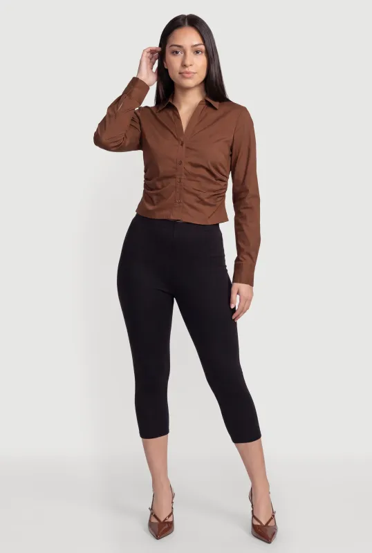 Poplin Ruched Side Button Front Shirt made by Rainbow