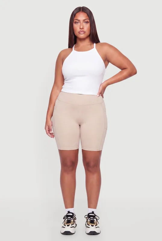 Plus Size Cell Phone Pocket High Waisted Active Shorts made by Rainbow