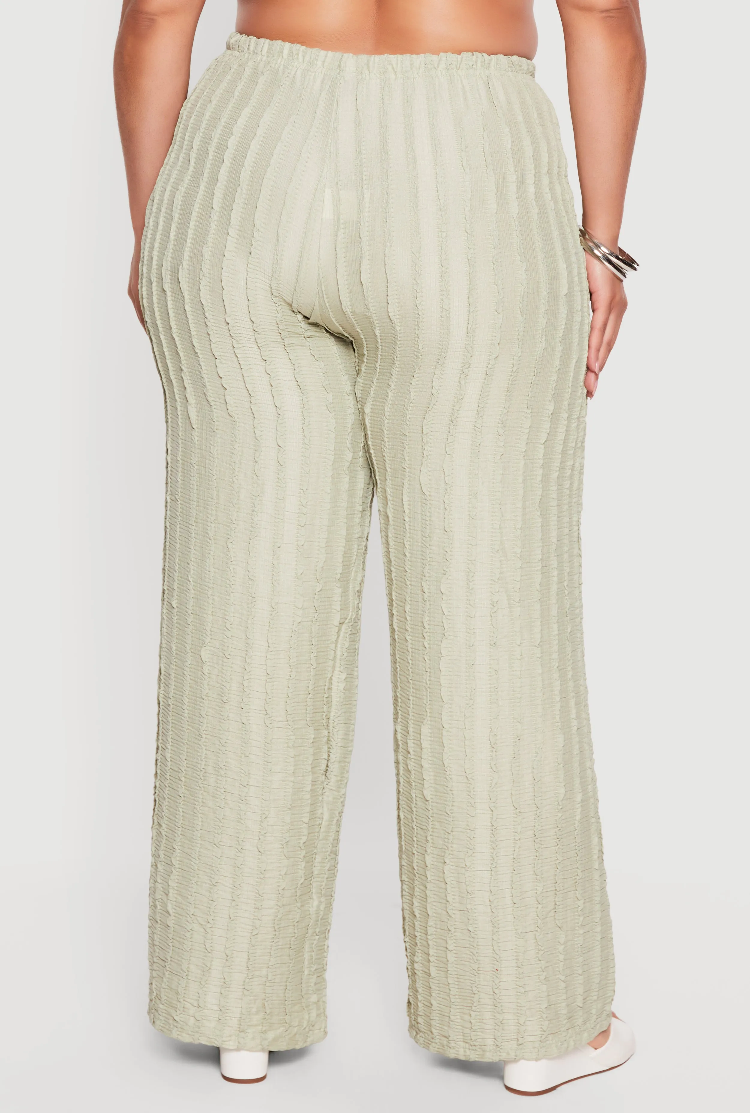 Plus Size Textured Knit High Waisted Wide Leg Casual Pants sold by Rainbow product image thumbnail 5