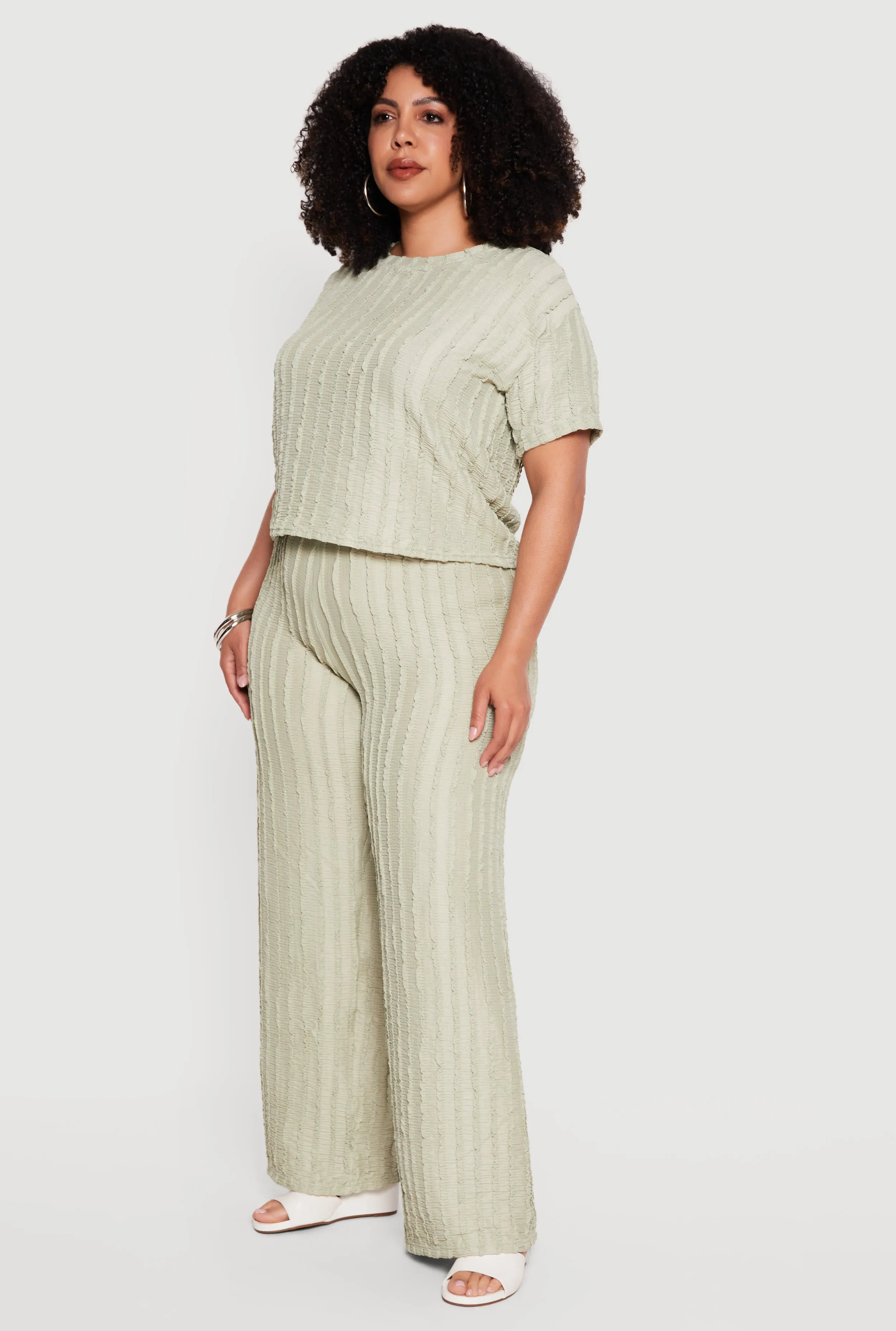 Plus Size Textured Knit High Waisted Wide Leg Casual Pants sold by Rainbow product image thumbnail 2