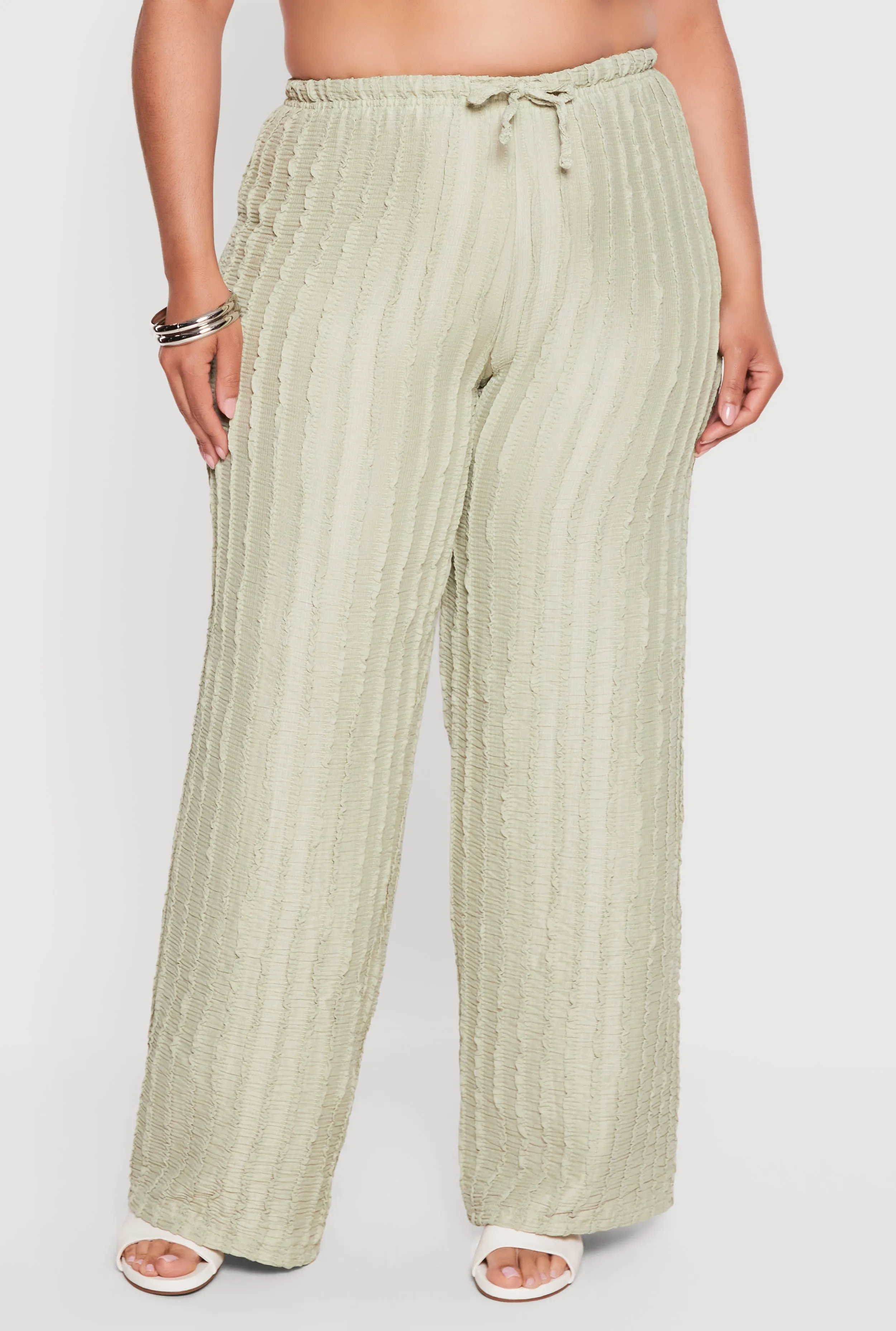 Plus Size Textured Knit High Waisted Wide Leg Casual Pants sold by Rainbow product image thumbnail 3