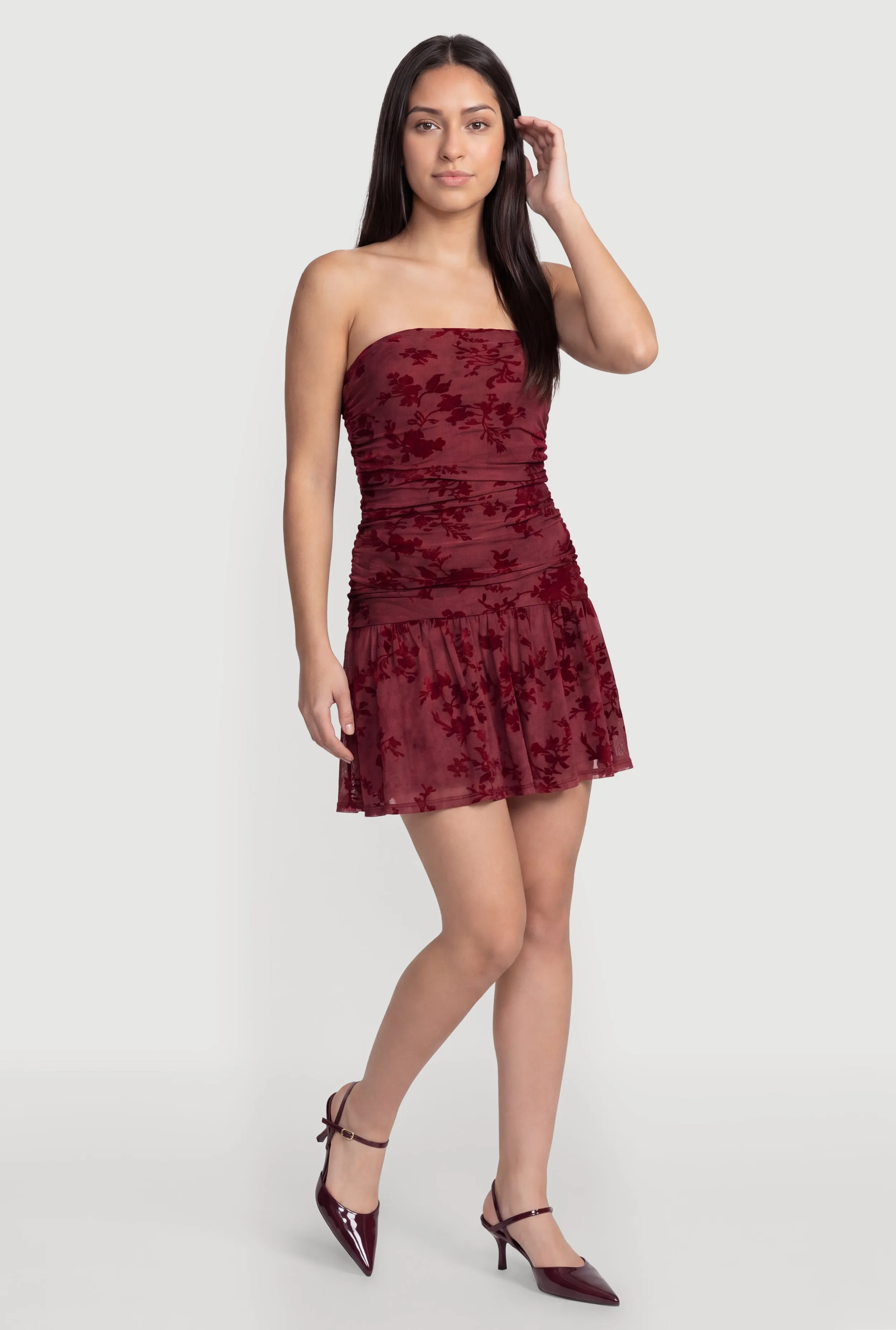 Floral Velvet Burnout Drop Waist Mini Dress sold by Rainbow product image thumbnail 2