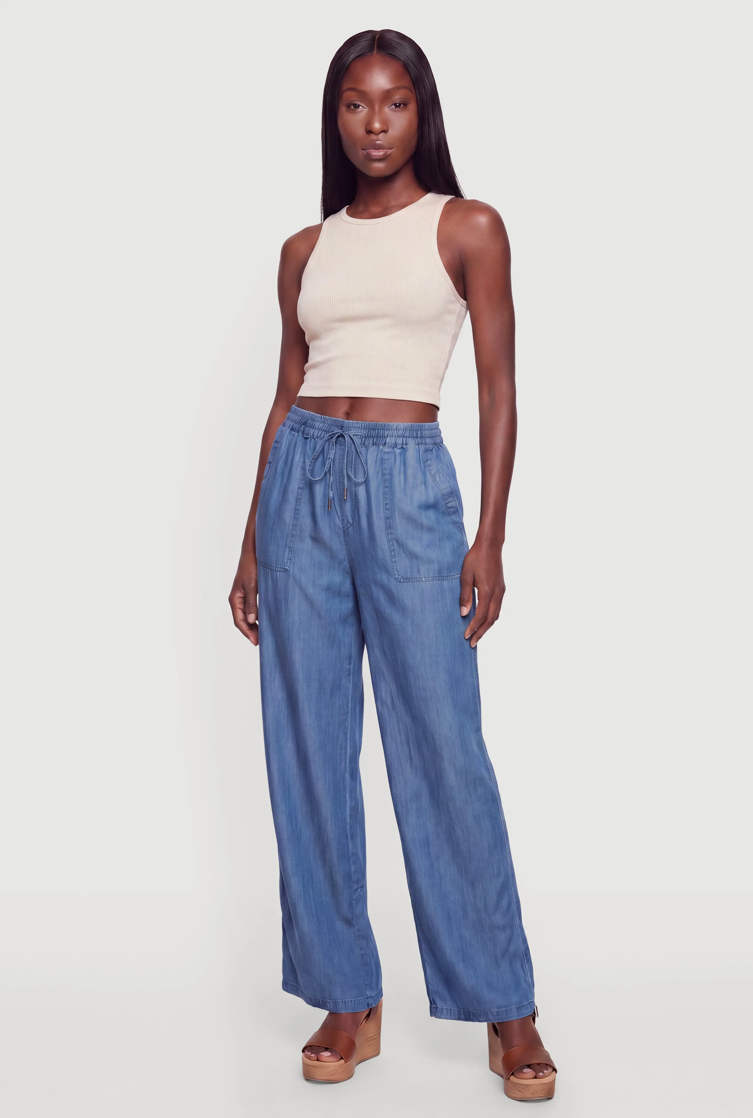 Drawstring Waist Side Slit Wide Leg Pants sold by Rainbow product image thumbnail 2