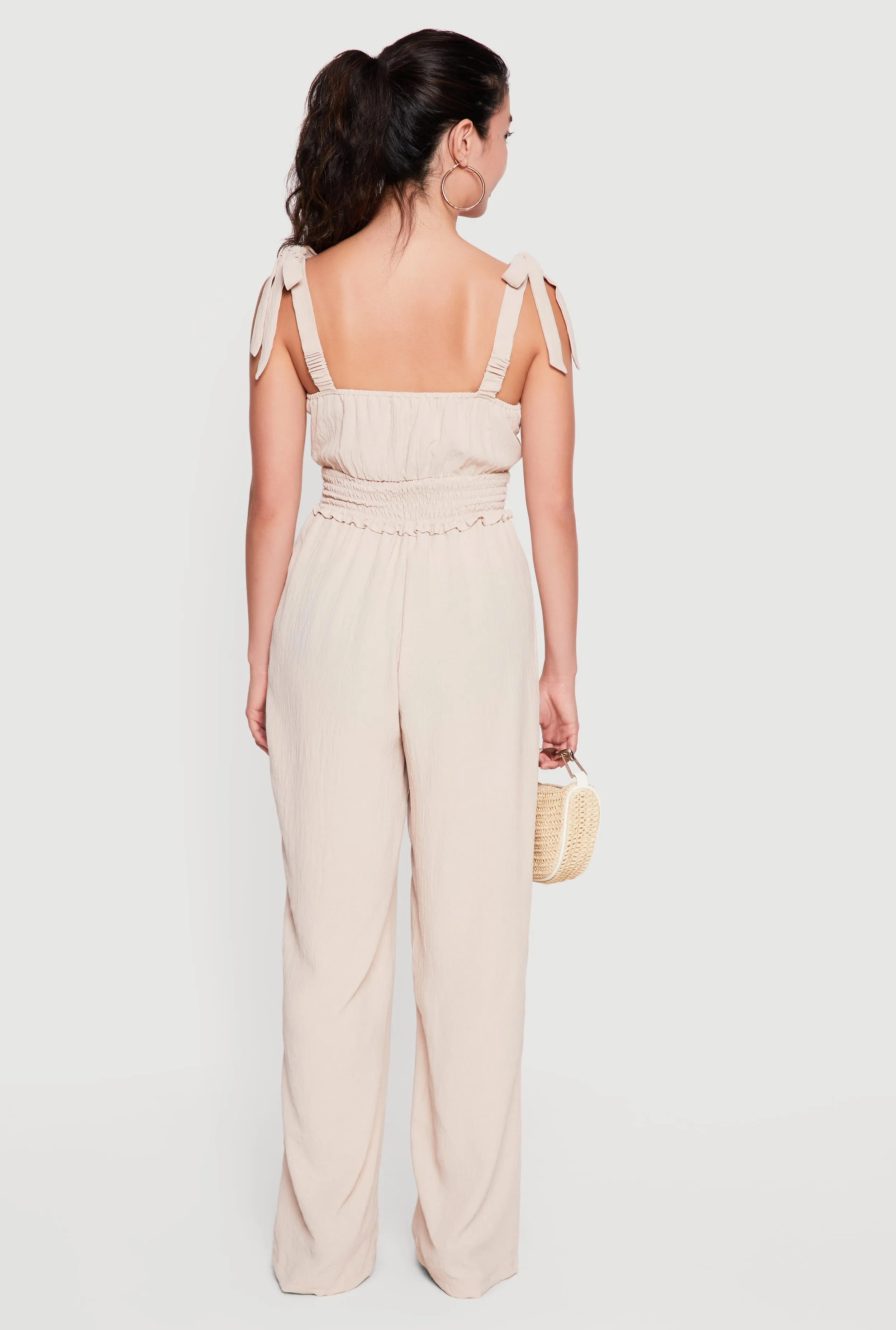 Smocked Waist Sleeveless Tie Shoulder Jumpsuit sold by Rainbow product image thumbnail 3