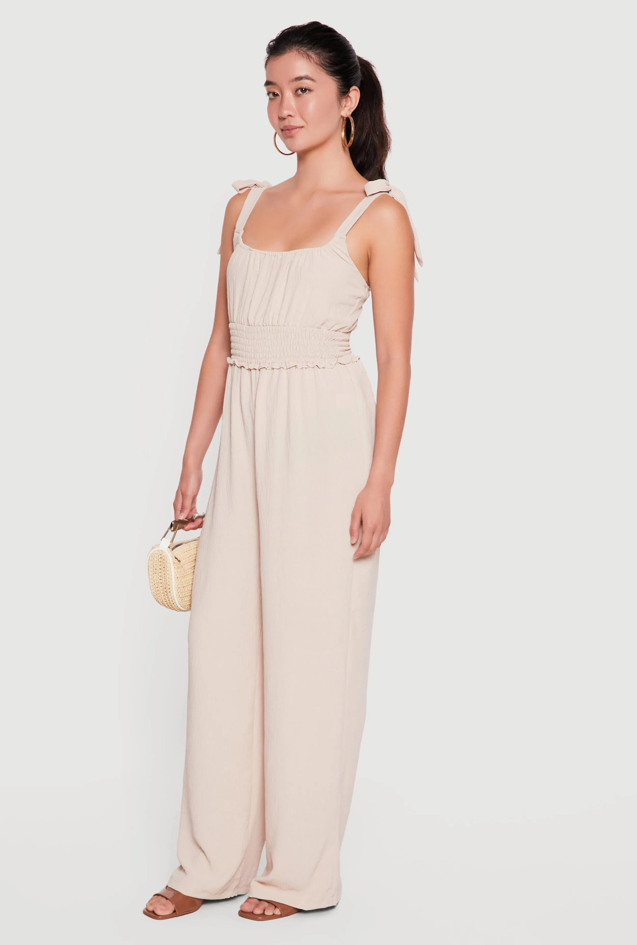 Smocked Waist Sleeveless Tie Shoulder Jumpsuit sold by Rainbow product image thumbnail 2