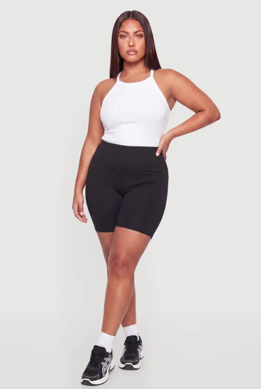 Plus Size Cell Phone Pocket High Waisted Active Shorts made by Rainbow
