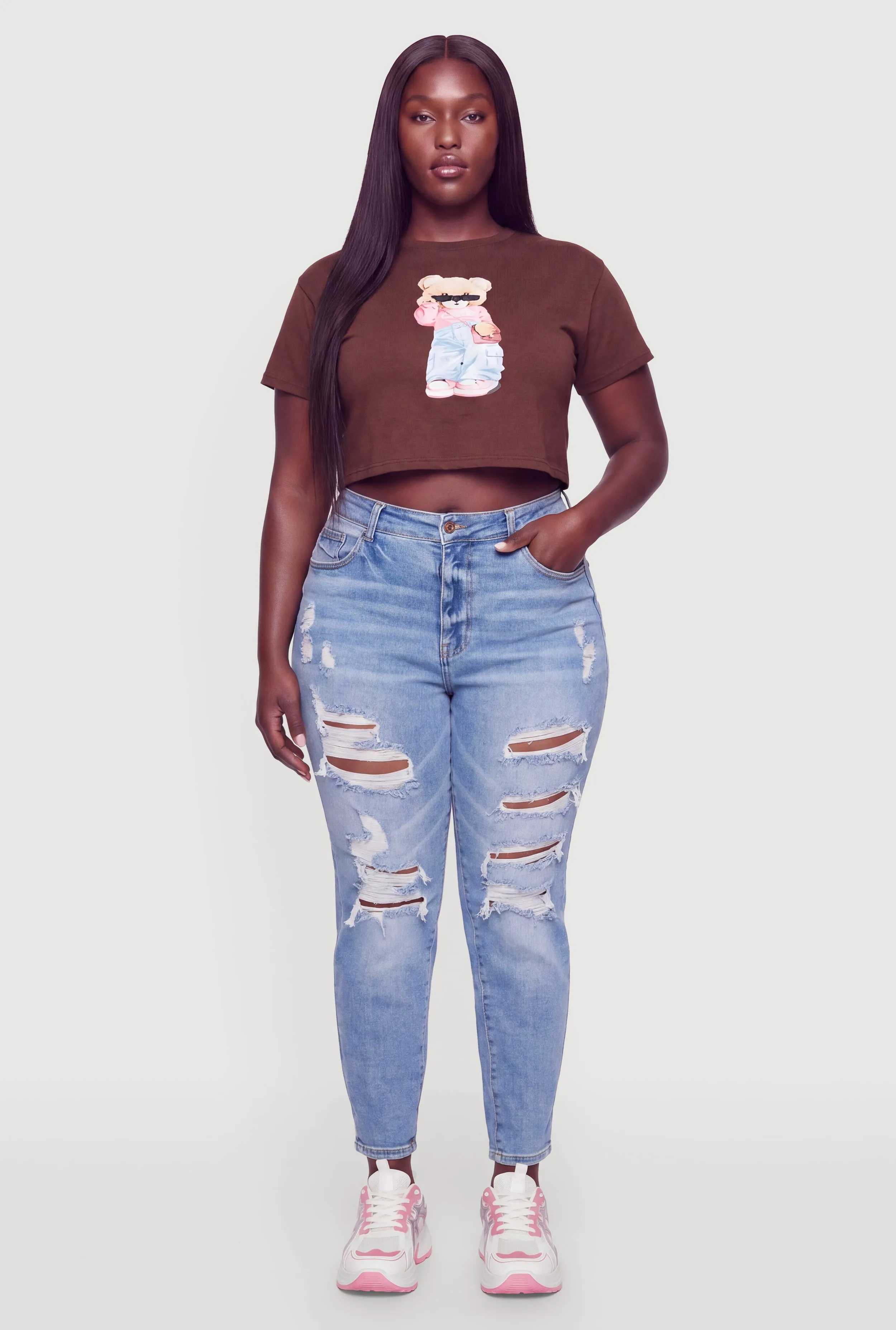 Plus Size Teddy Bear Graphic Short Sleeve Crop Top sold by Rainbow product image thumbnail 2
