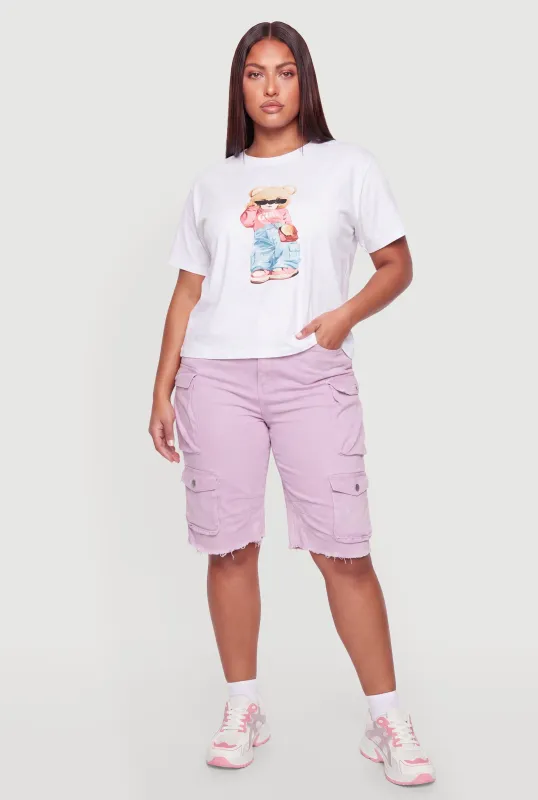 Plus Size Teddy Bear Graphic Short Sleeve Crop Top made by Rainbow