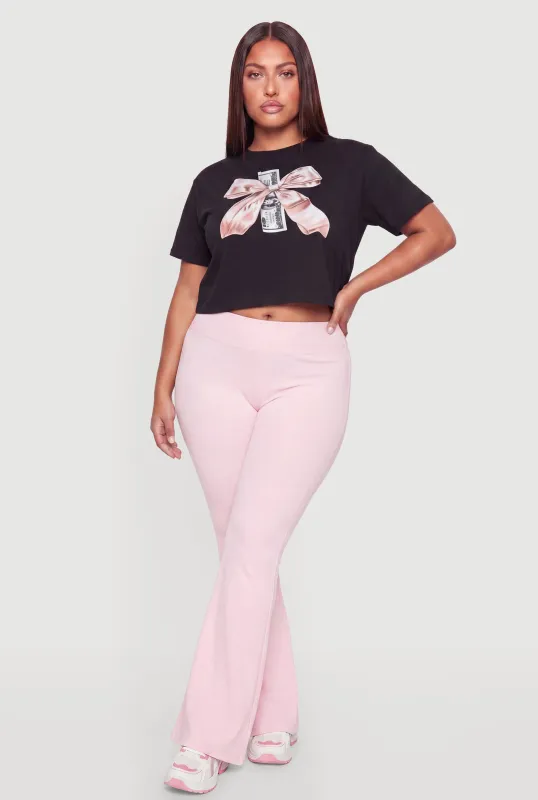 Plus Size Bow Money Graphic Short Sleeve Crop Top made by Rainbow