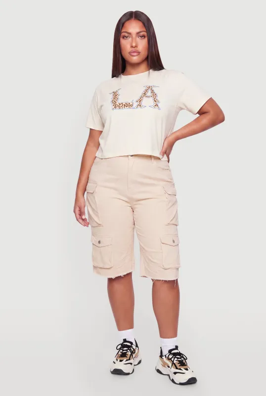 Plus Size LA Graphic Short Sleeve Crop Top made by Rainbow