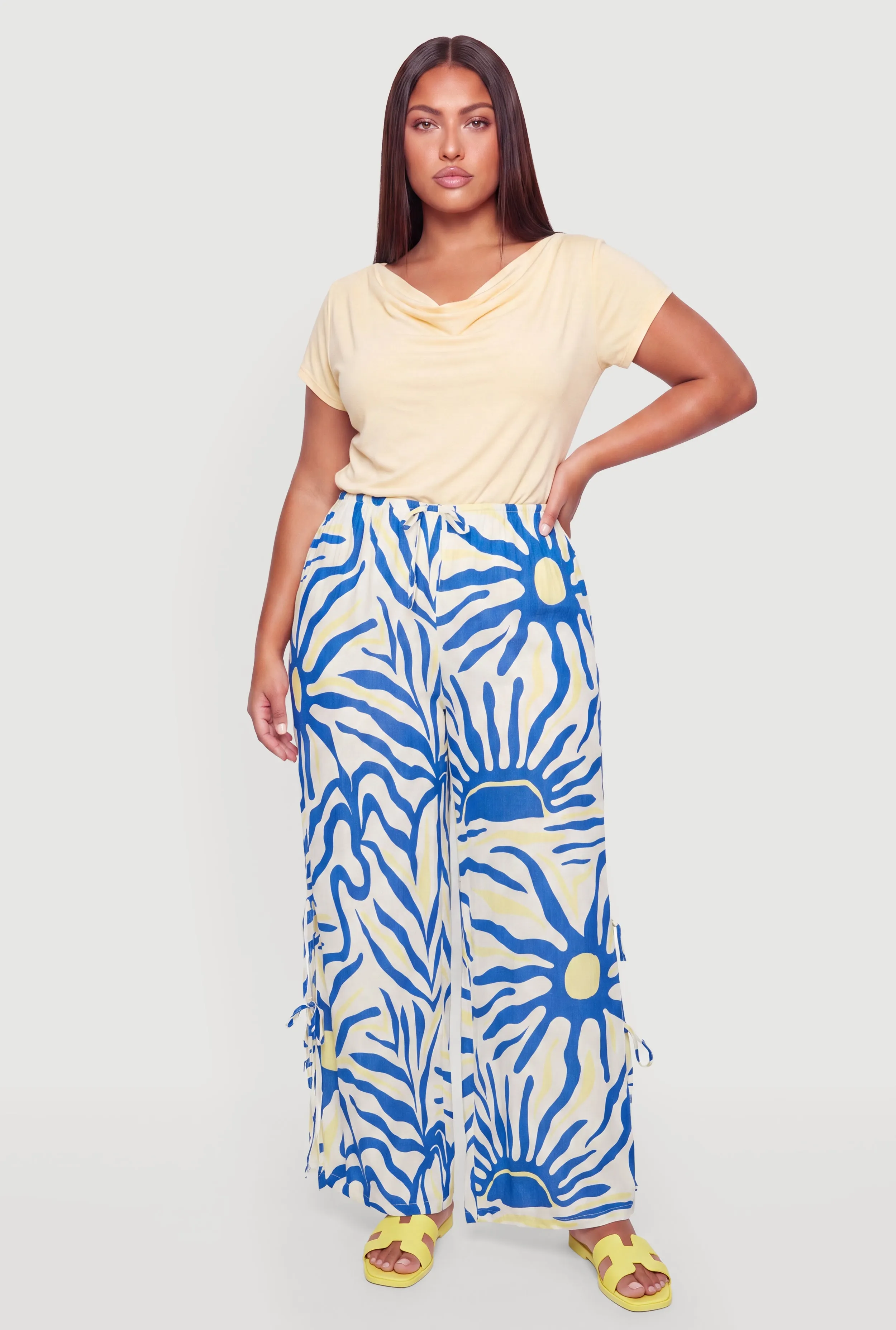 Plus Size Patterned Side Slit Bow Detail Wide Leg Pants sold by Rainbow product image thumbnail 3