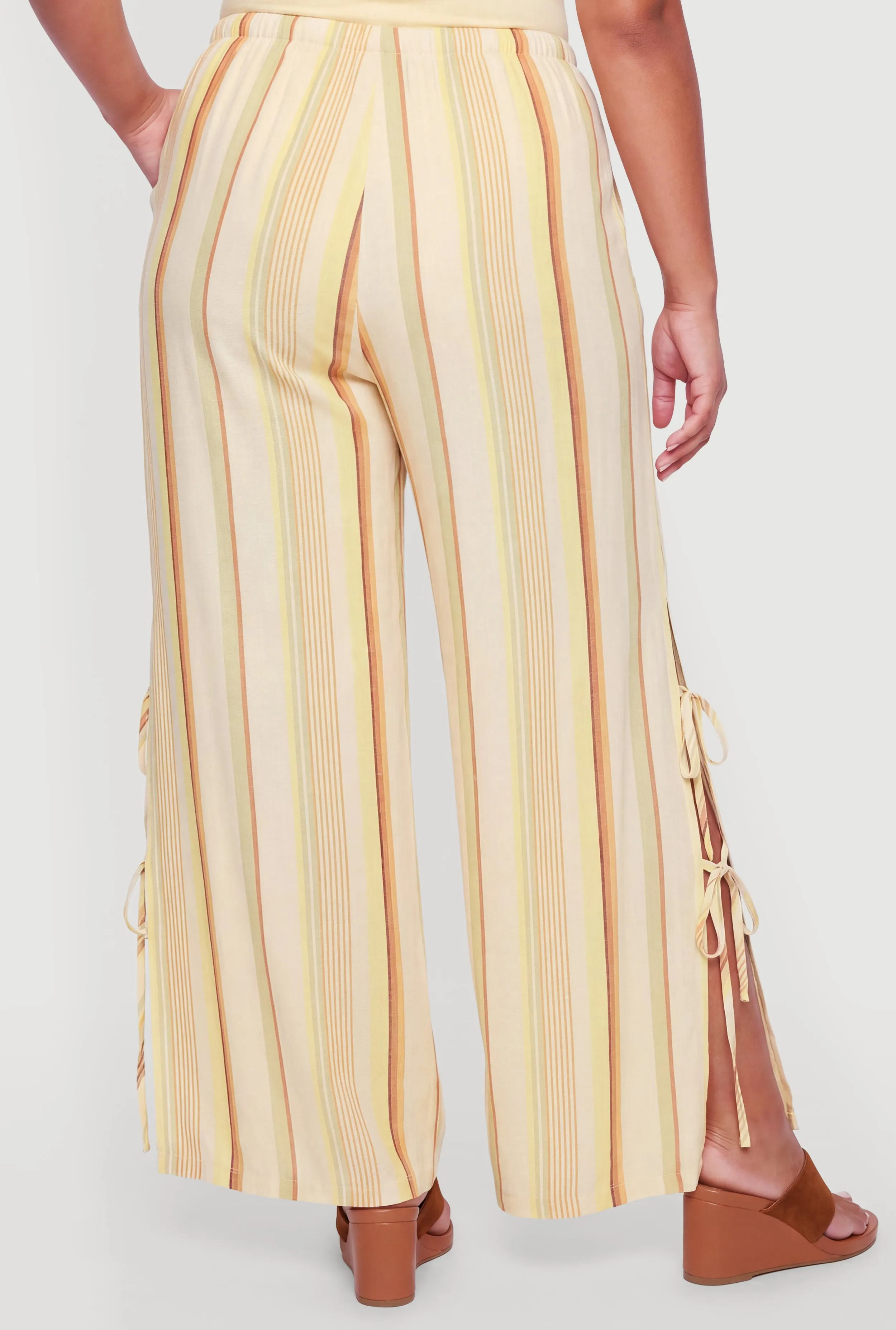 Plus Size Patterned Side Slit Bow Detail Wide Leg Pants sold by Rainbow product image thumbnail 5