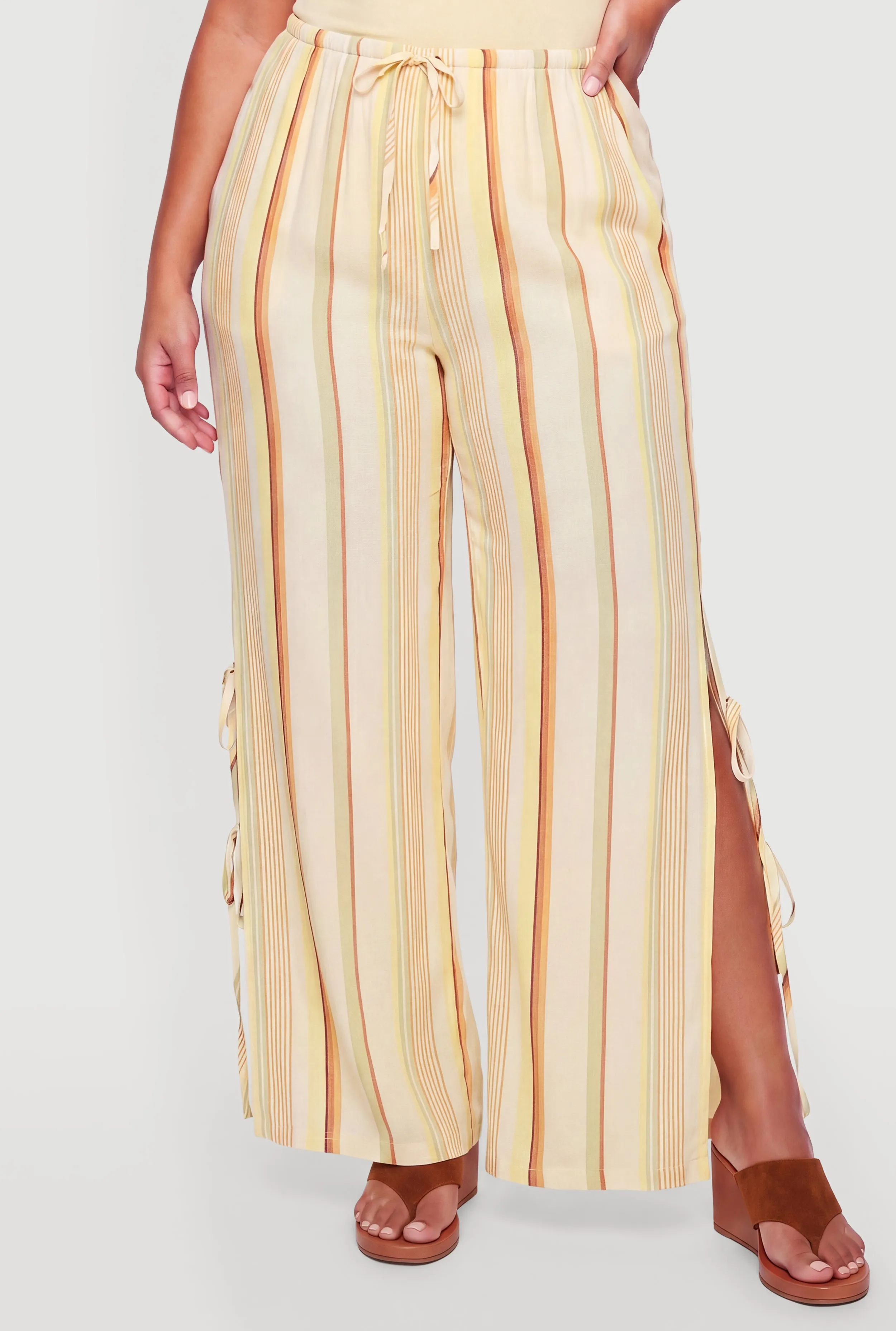 Plus Size Patterned Side Slit Bow Detail Wide Leg Pants sold by Rainbow product image thumbnail 3