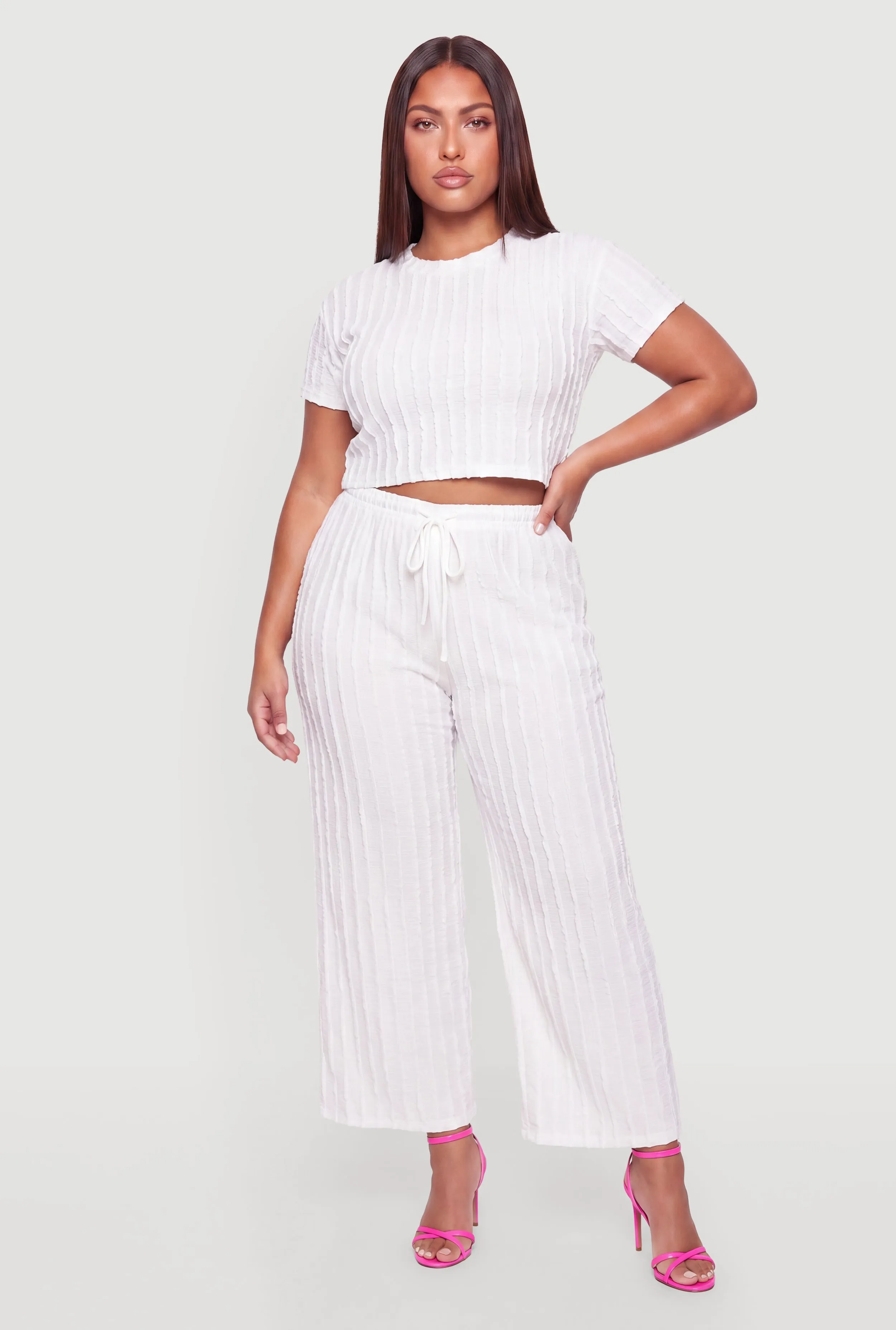 Plus Size Textured Knit High Waisted Wide Leg Casual Pants sold by Rainbow product image thumbnail 4