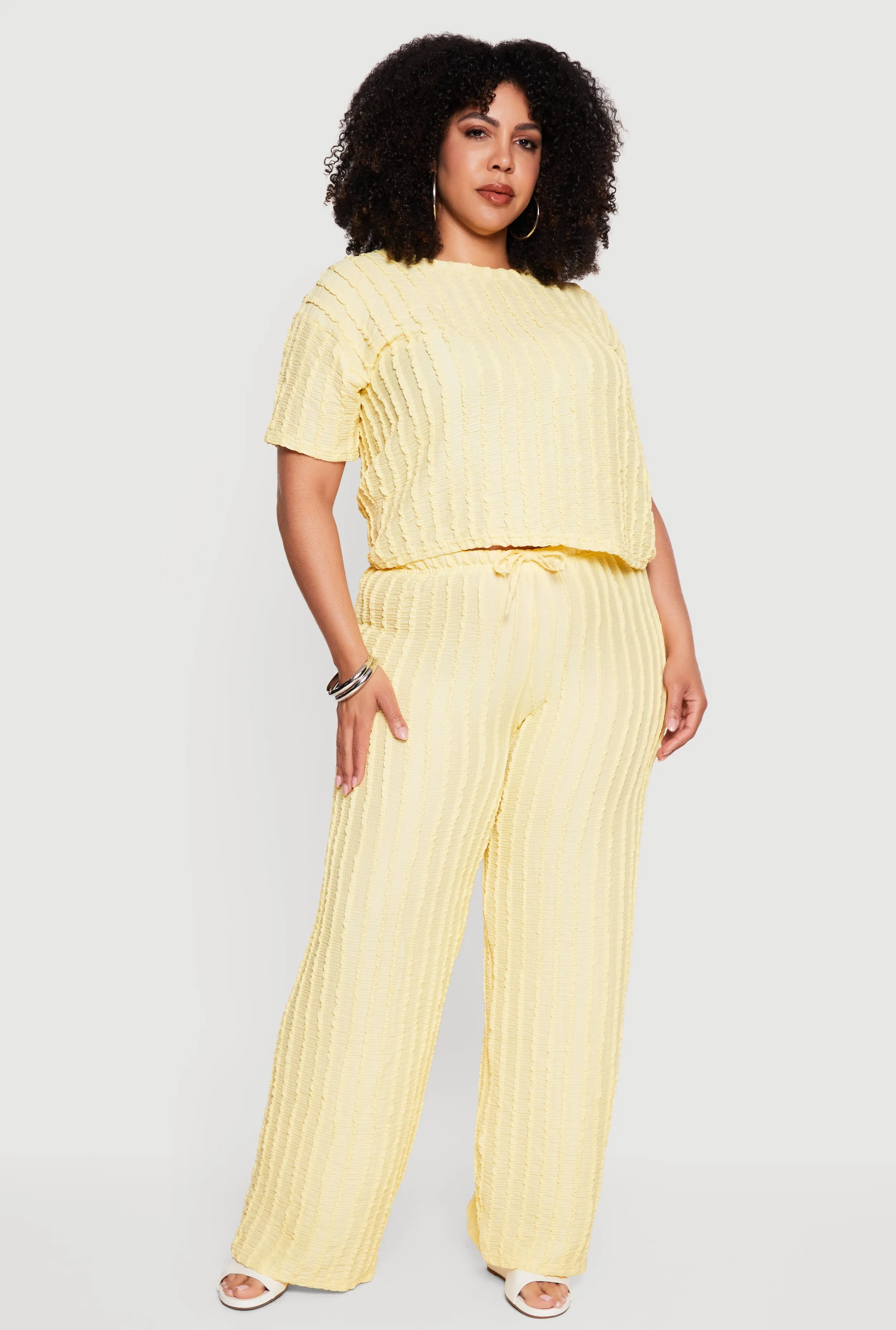 Plus Size Textured Knit High Waisted Wide Leg Casual Pants sold by Rainbow product image thumbnail 3