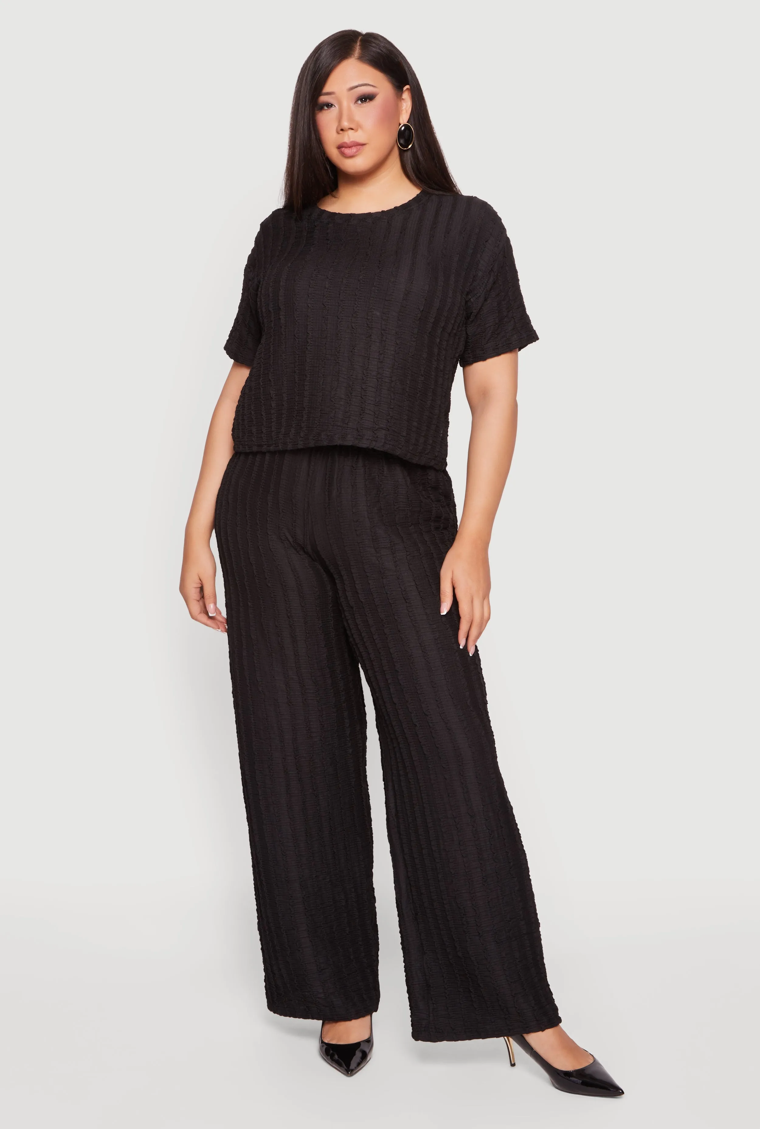 Plus Size Textured Knit High Waisted Wide Leg Casual Pants sold by Rainbow product image thumbnail 2