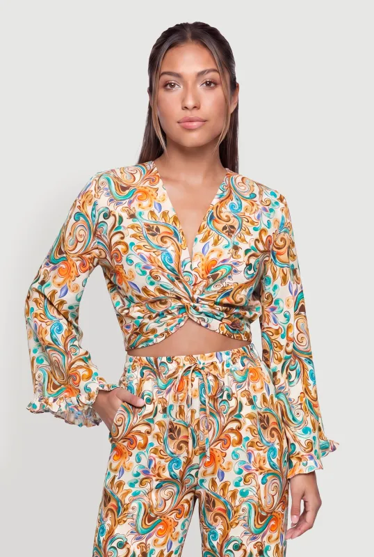 Patterned Twist Front Crop Top made by Rainbow