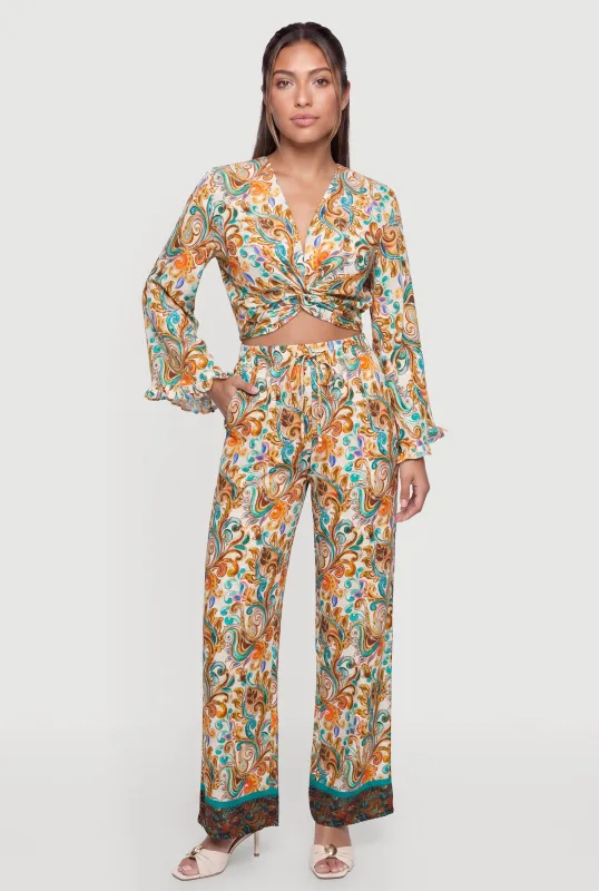 Patterned Drawstring Detail Pull On Pants made by Rainbow