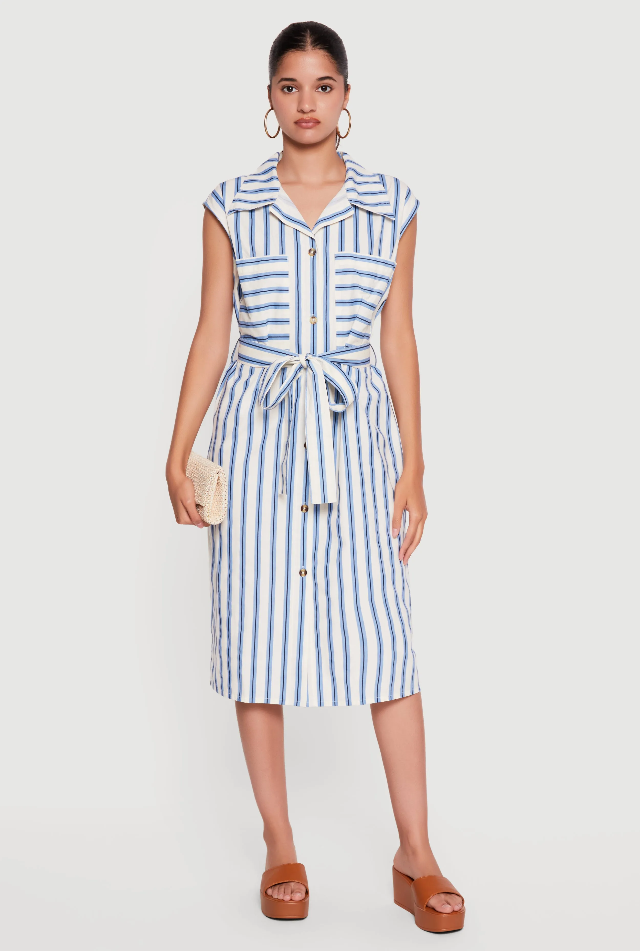 Striped Midi Shirt Dress with Tie Waist Belt sold by Rainbow product image thumbnail 2