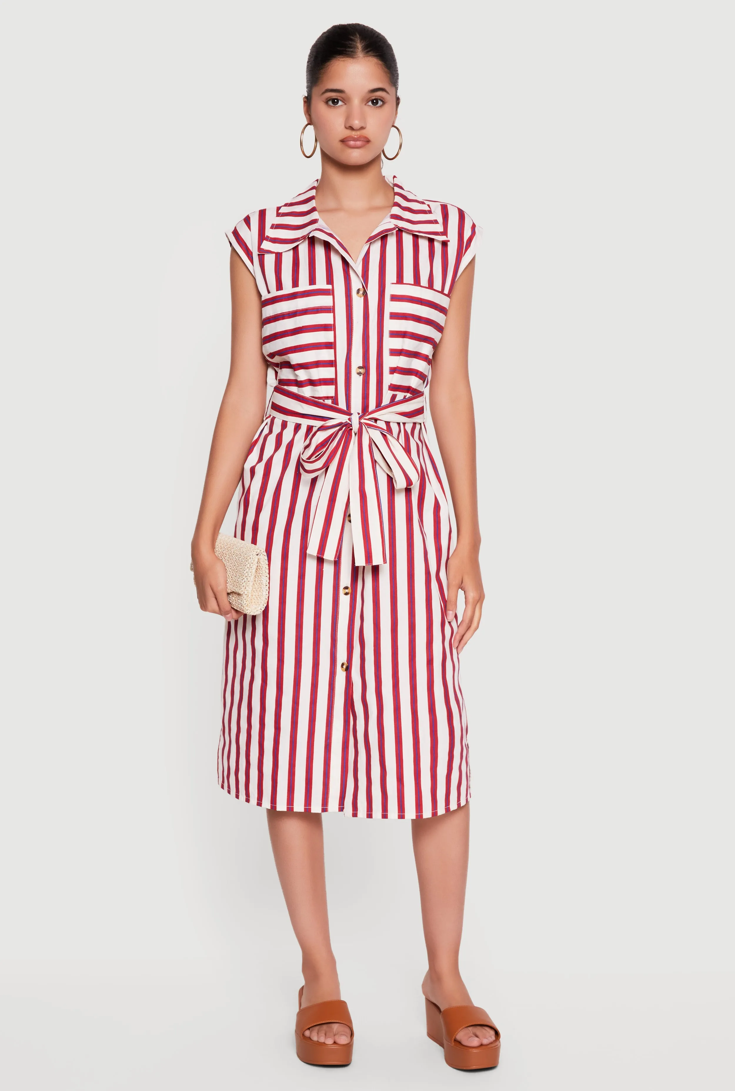 Striped Midi Shirt Dress with Tie Waist Belt sold by Rainbow product image thumbnail 3