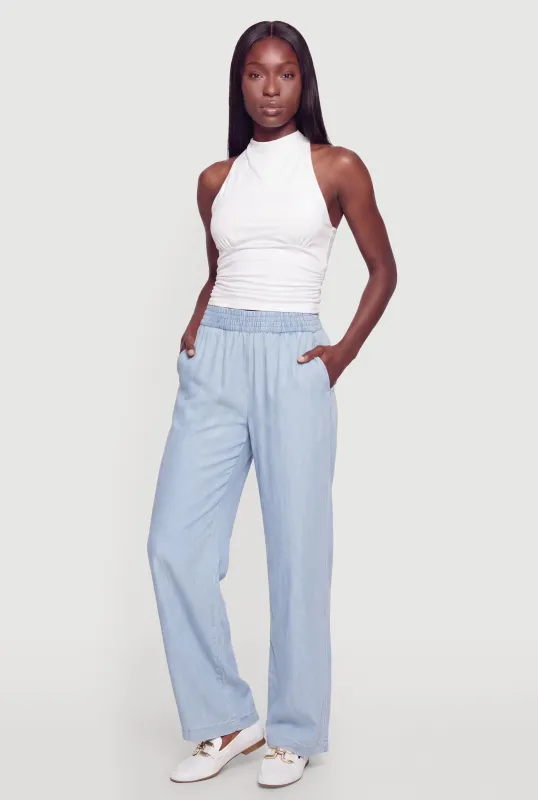 Smocked High Waisted Wide Leg Casual Pants made by Rainbow