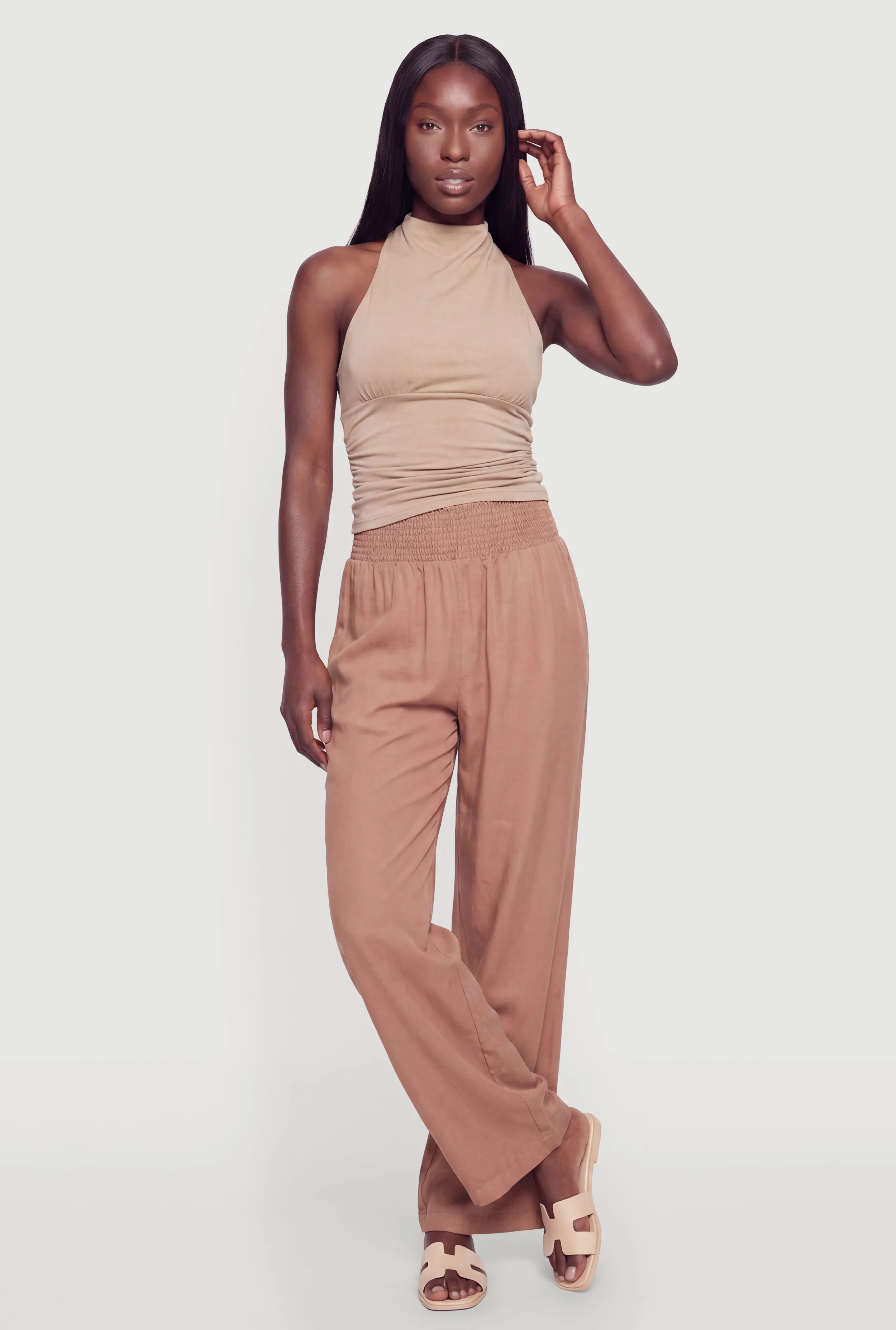 Smocked High Waisted Wide Leg Casual Pants sold by Rainbow product image thumbnail 3