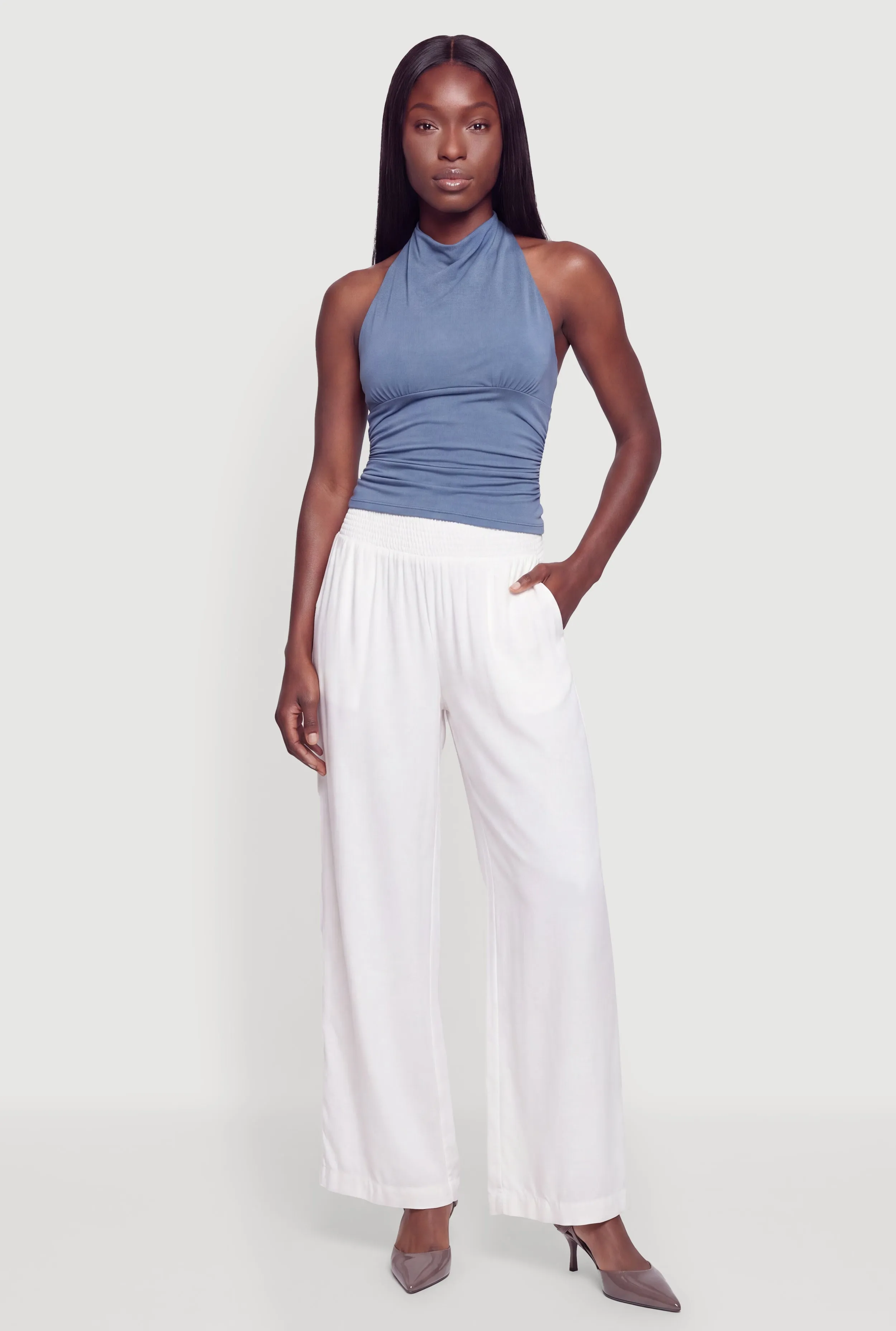 Smocked High Waisted Wide Leg Casual Pants sold by Rainbow product image thumbnail 4