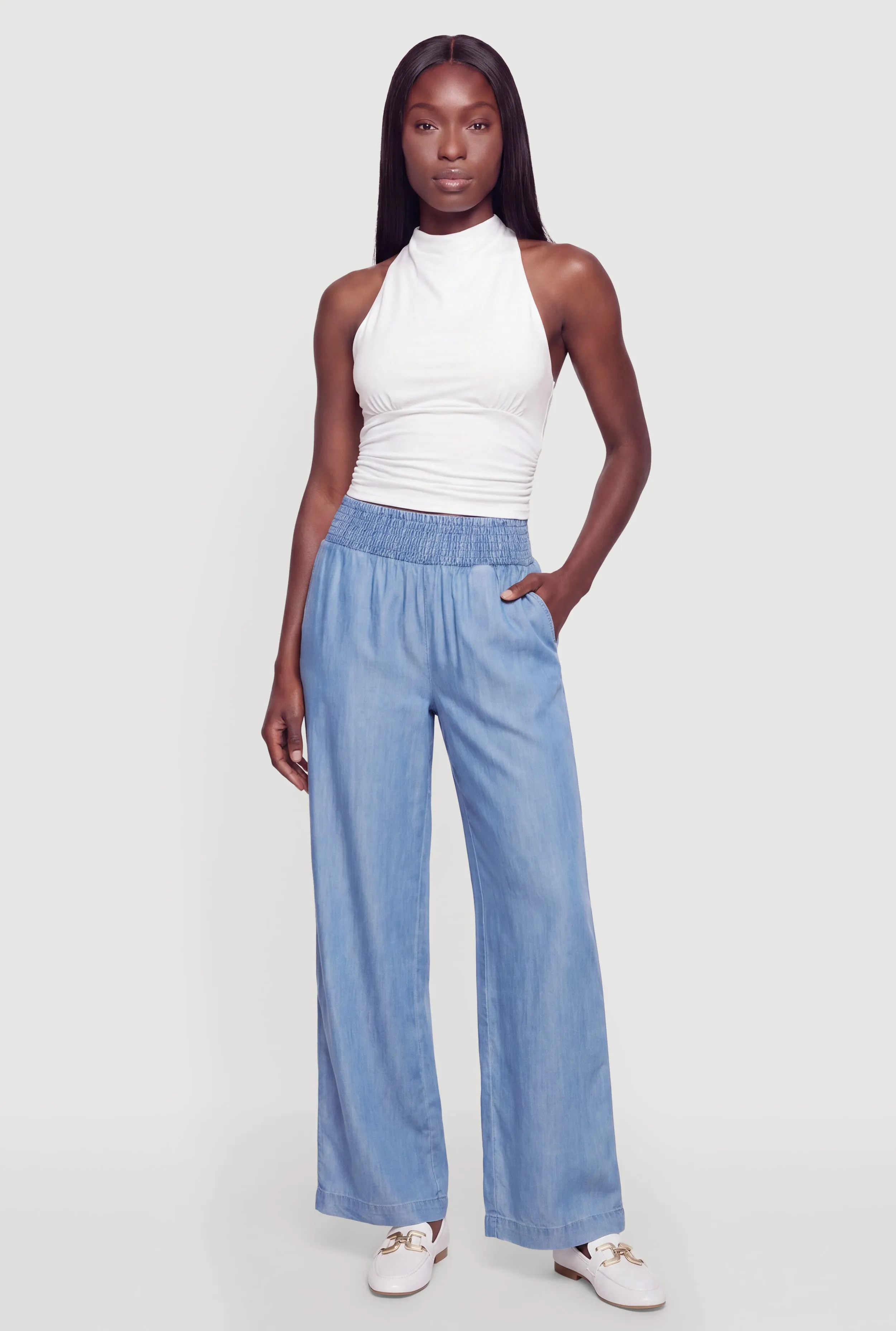 Smocked High Waisted Wide Leg Casual Pants sold by Rainbow product image thumbnail 2