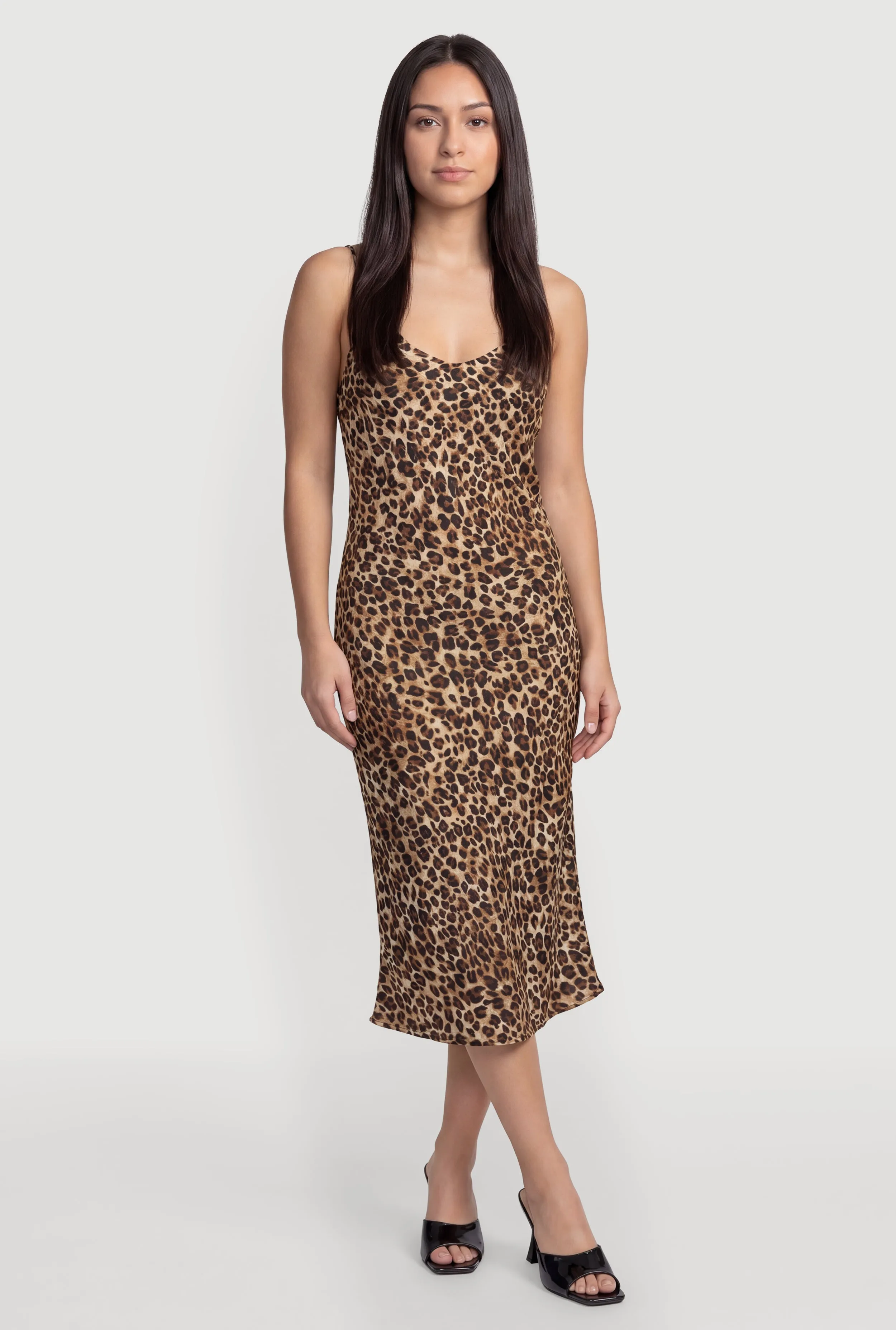 Leopard Print Satin Cami Midi Dress sold by Rainbow