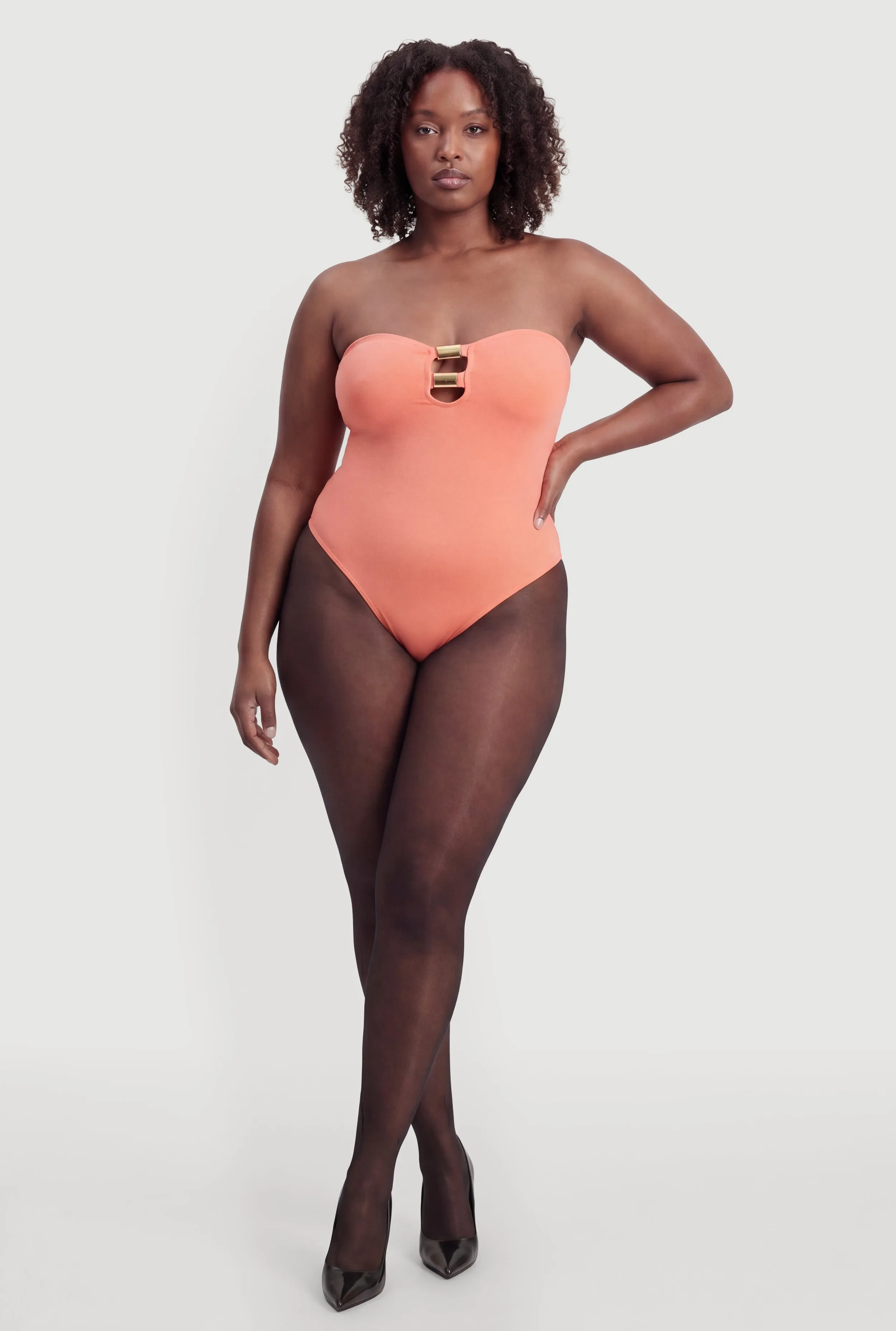 Plus Size Metallic Detail Keyhole Bodysuit sold by Rainbow