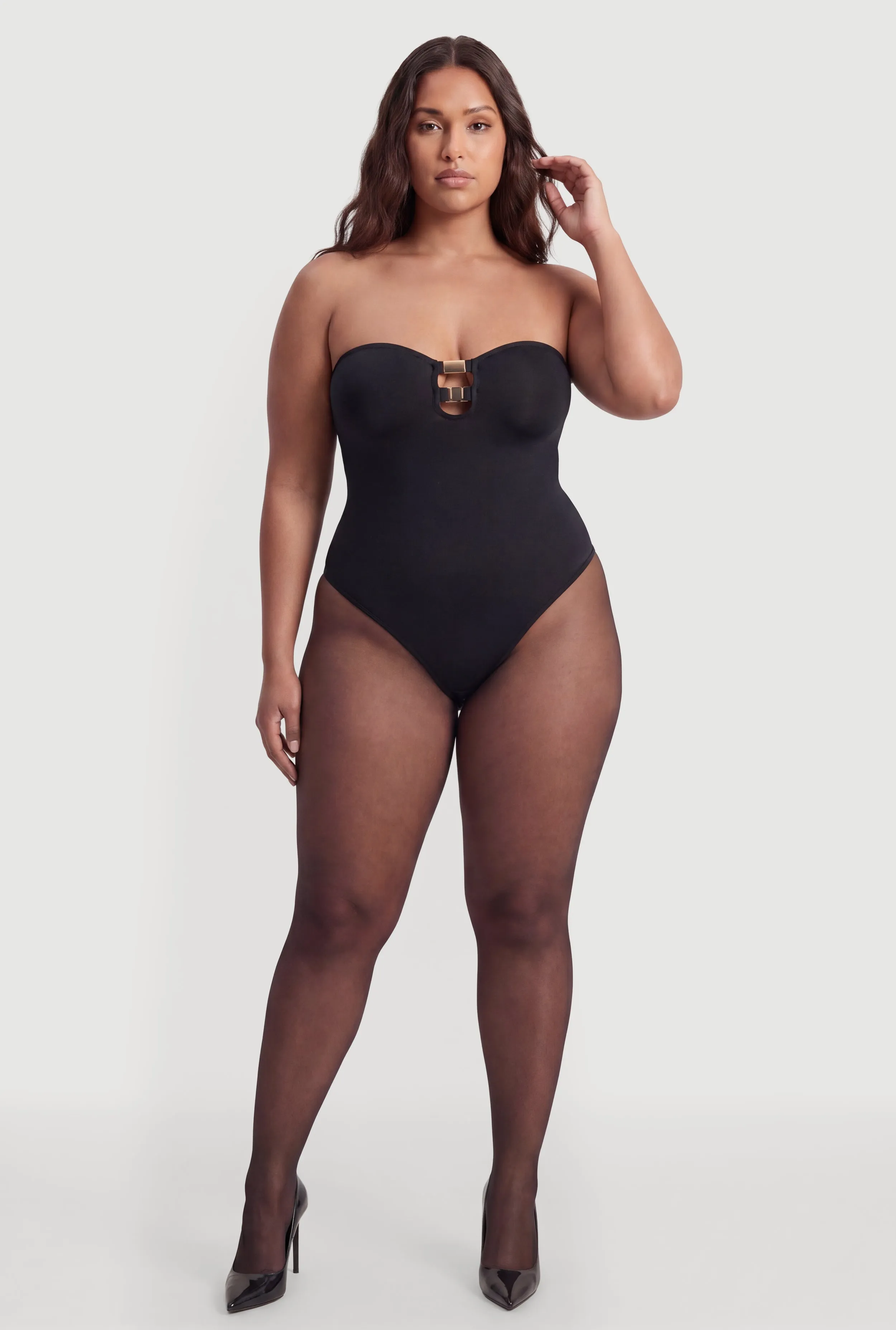 Plus Size Metallic Detail Keyhole Bodysuit sold by Rainbow product image thumbnail 2
