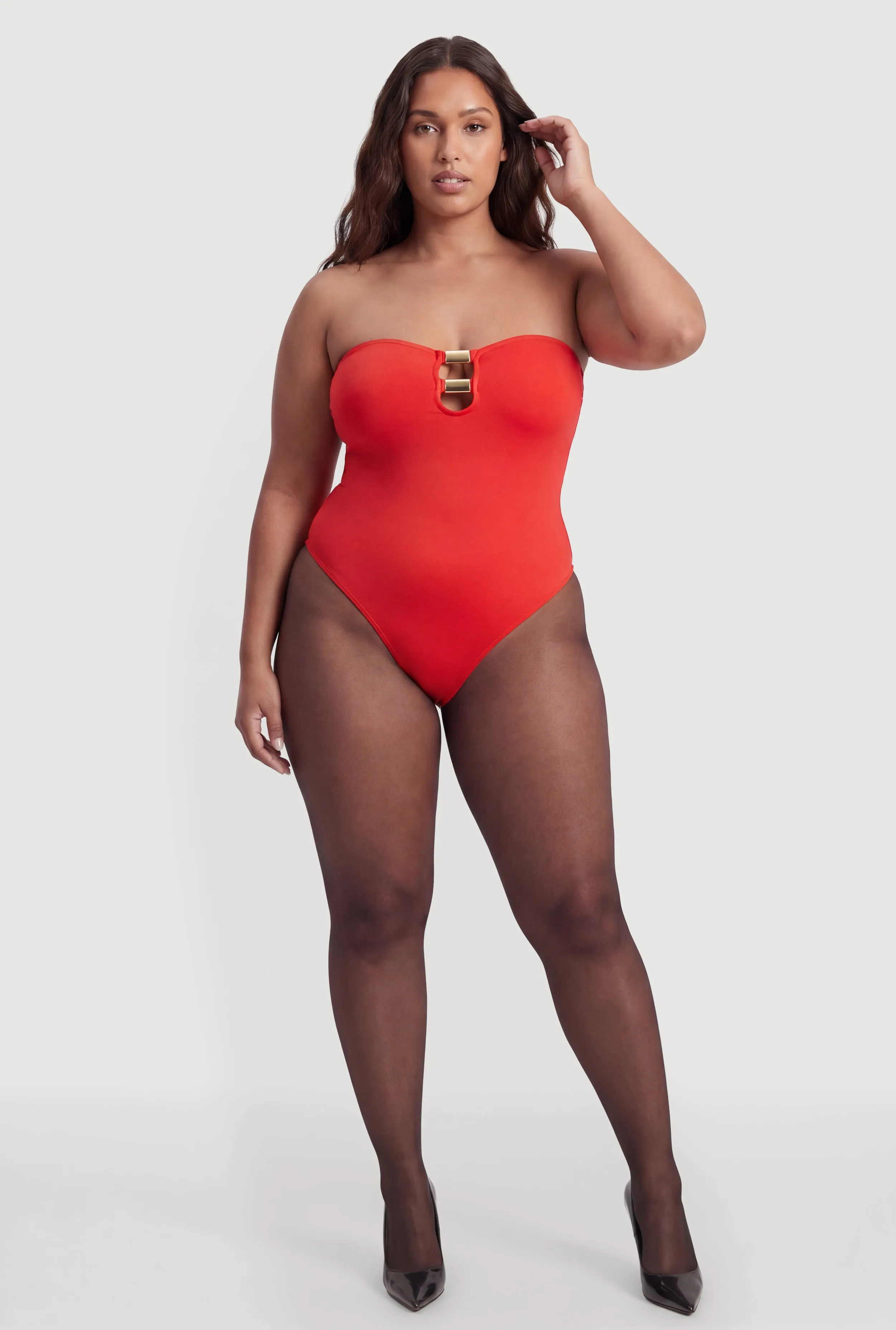 Plus Size Metallic Detail Keyhole Bodysuit sold by Rainbow product image thumbnail 4