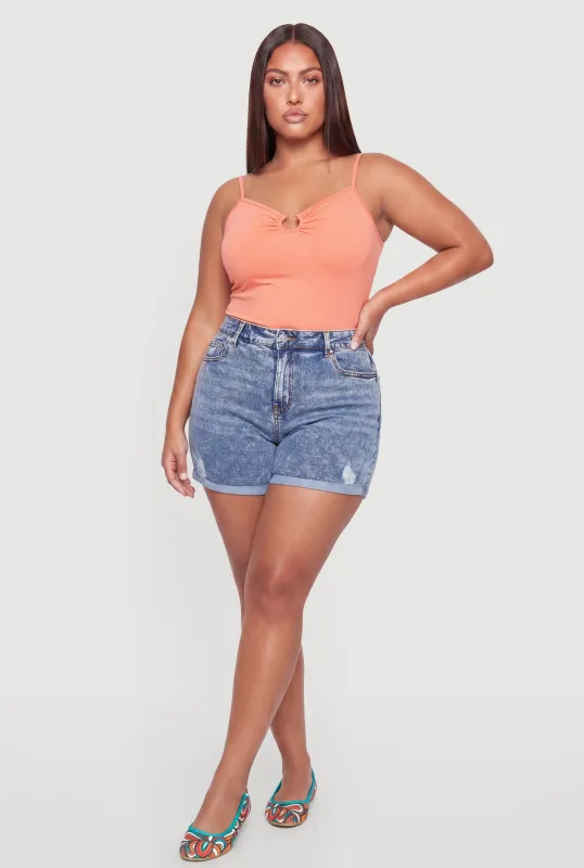 Plus Size Ruched Notch Neck Cami made by Rainbow