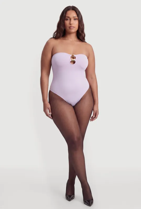 Plus Size Metallic Detail Keyhole Bodysuit made by Rainbow