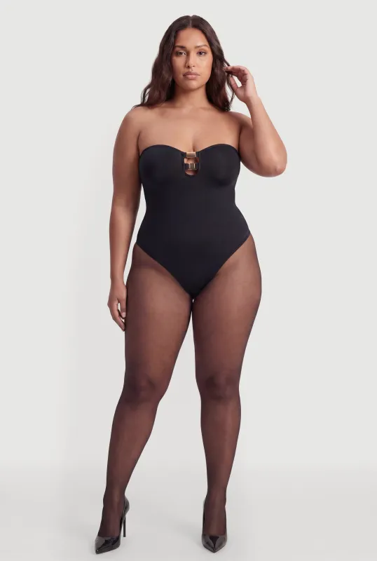 Plus Size Metallic Detail Keyhole Bodysuit made by Rainbow