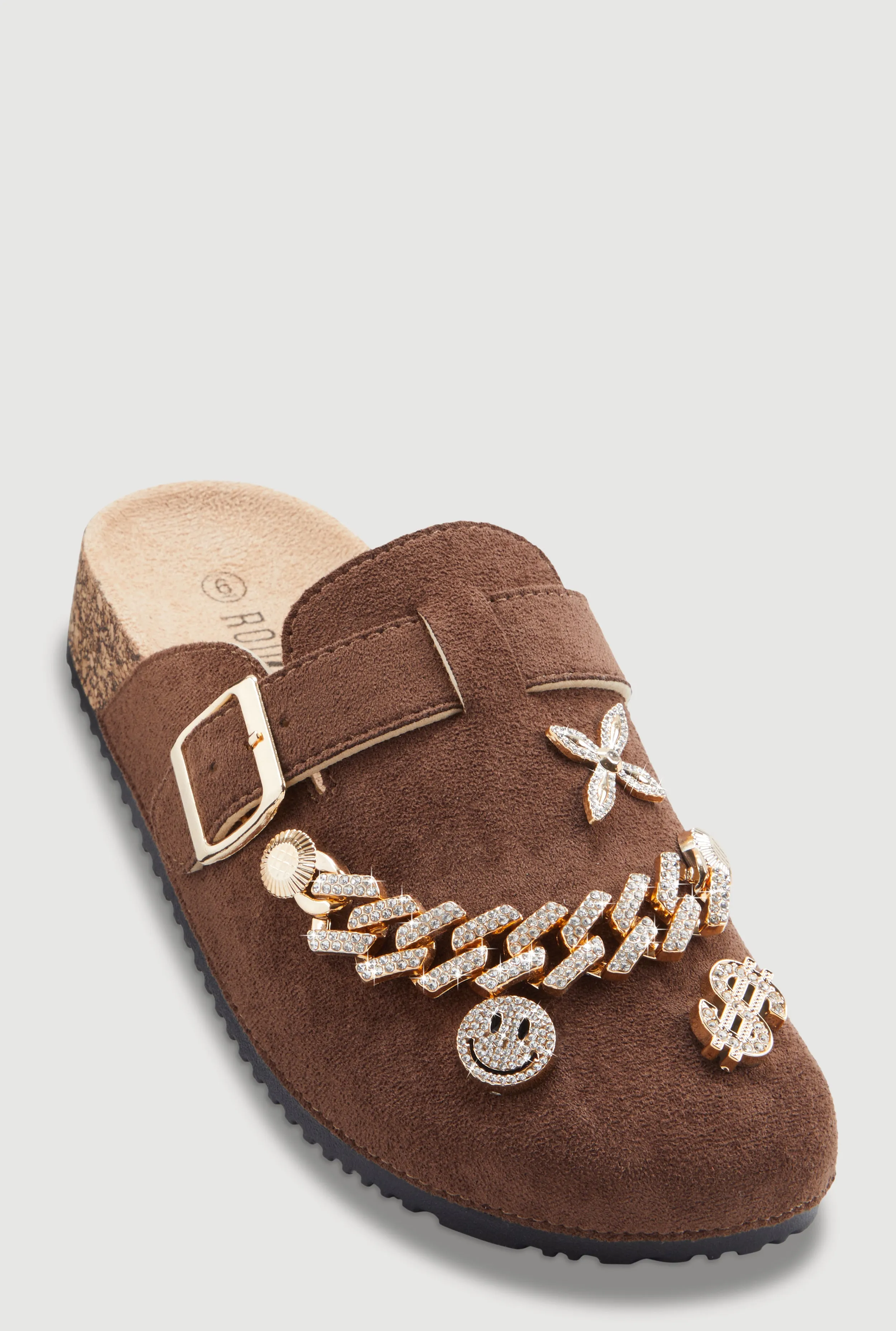 Chain Link Rhinestone Charm Faux Suede Clog Mules sold by Rainbow product image thumbnail 3