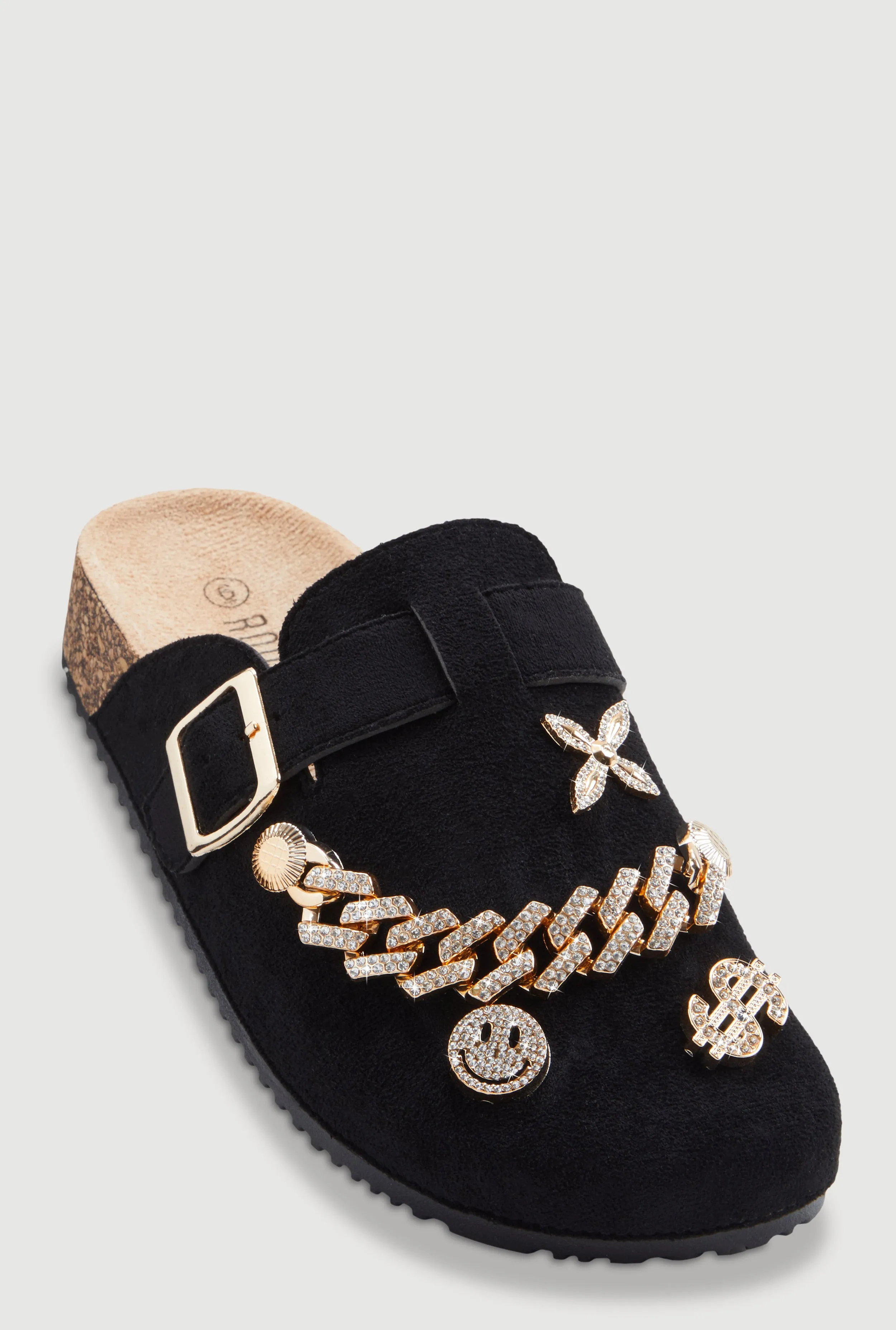 Chain Link Rhinestone Charm Faux Suede Clog Mules sold by Rainbow product image thumbnail 2