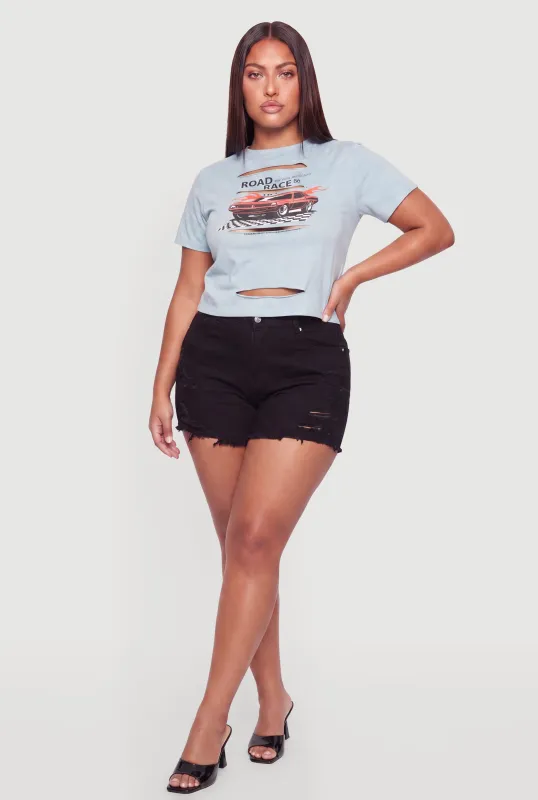 Plus Size Road Race Graphic Laser Cut Crop Top made by Rainbow
