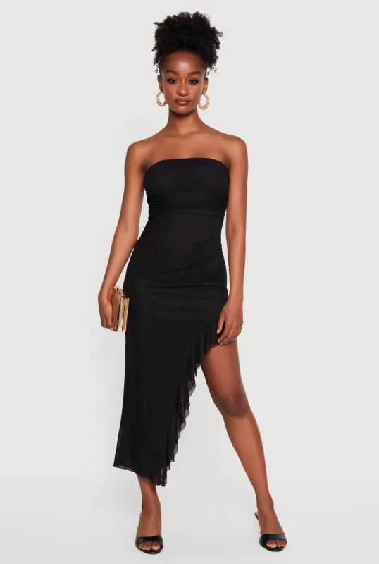 Ruffle Hem Side Slit Mesh Midi Dress made by iris