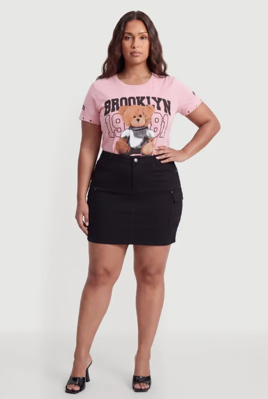 Plus Size Brooklyn 1982 Teddy Bear Graphic Grommet Detail Tee made by Rainbow