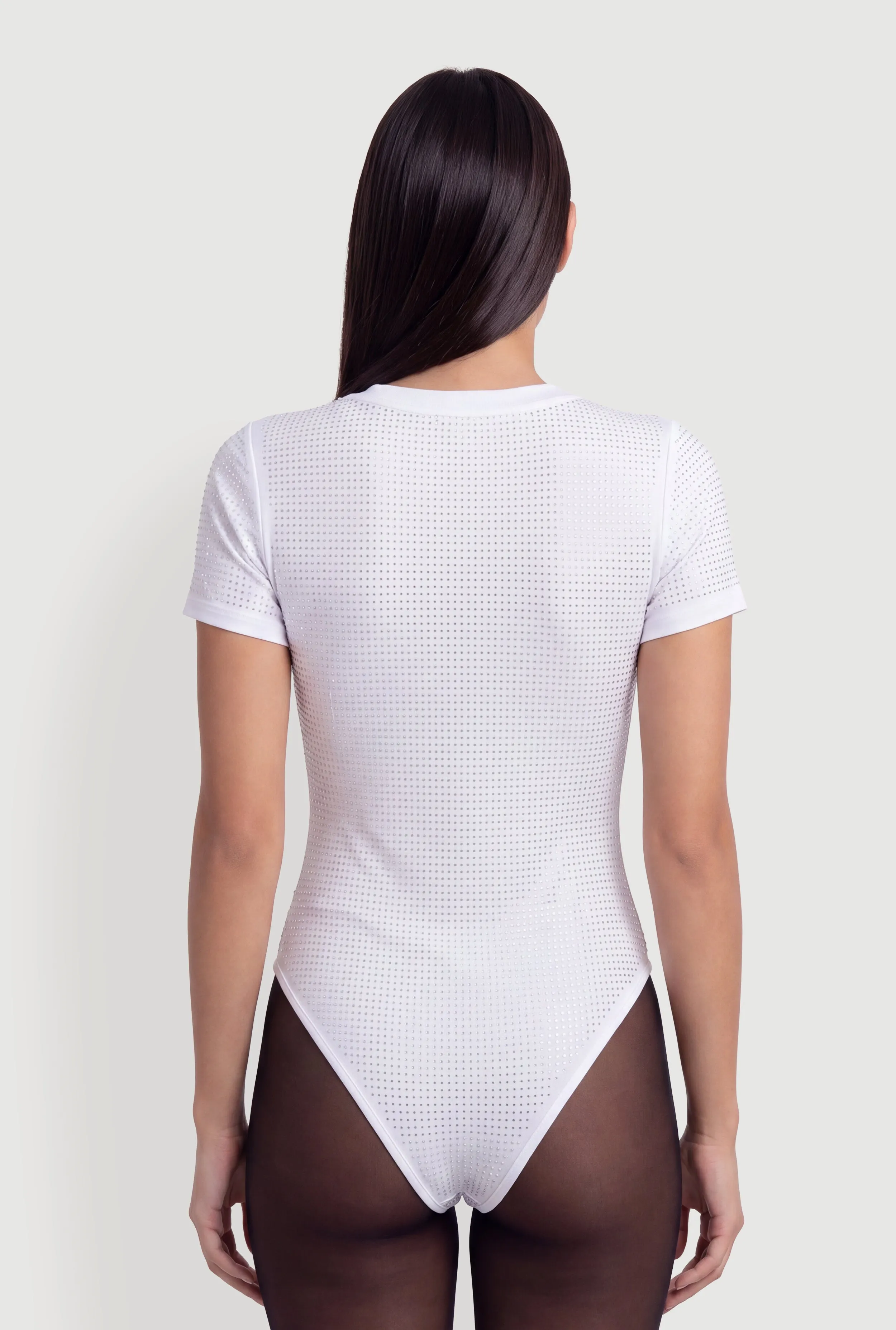 Rhinestone Short Sleeve Crew Neck Bodysuit sold by Rainbow product image thumbnail 5