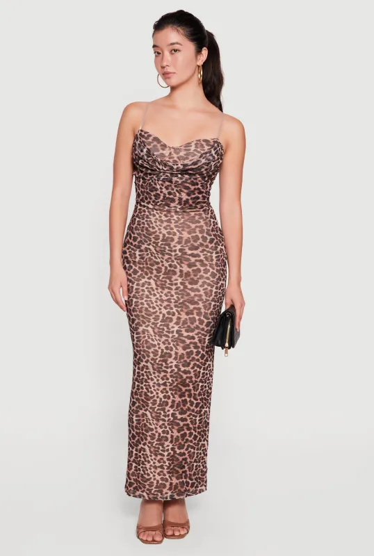 Patterned Mesh Keyhole Back Cowl Neck Bustier Dress made by Almost Famous