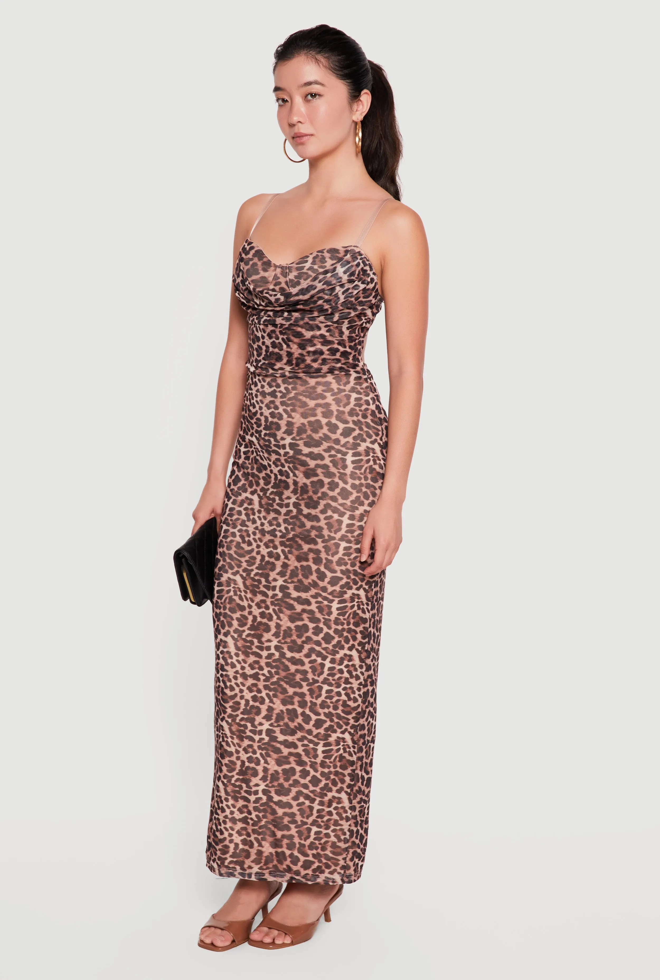 Patterned Mesh Keyhole Back Cowl Neck Bustier Dress sold by Rainbow product image thumbnail 2
