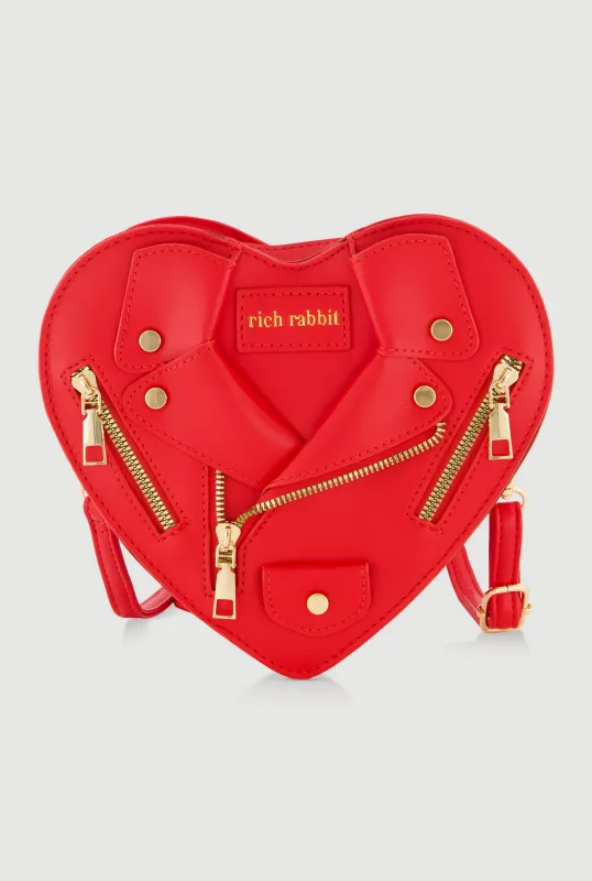 Faux Leather Rich Rabbit Graphic Heart Shaped Crossbody Bag made by Rainbow
