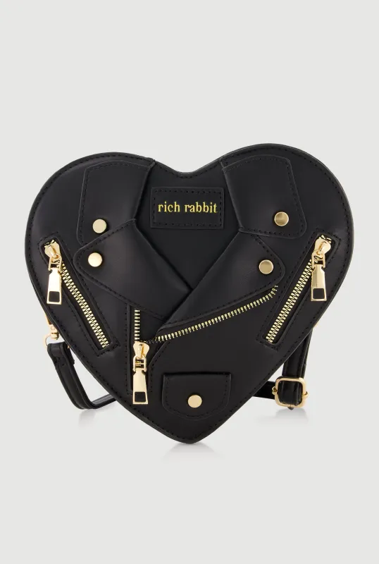 Faux Leather Rich Rabbit Graphic Heart Shaped Crossbody Bag made by Rainbow