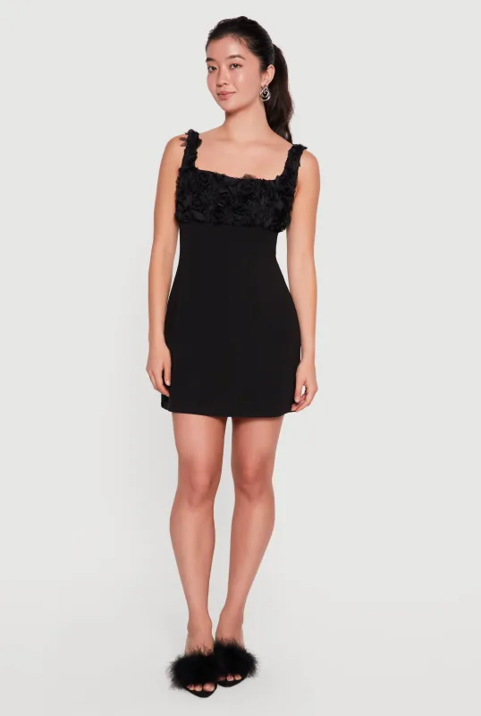 3D Floral Applique Sleeveless Mini Dress made by Rainbow