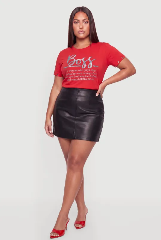Plus Size Glitter Boss Definition Graphic Grommet Detail Tee made by Rainbow