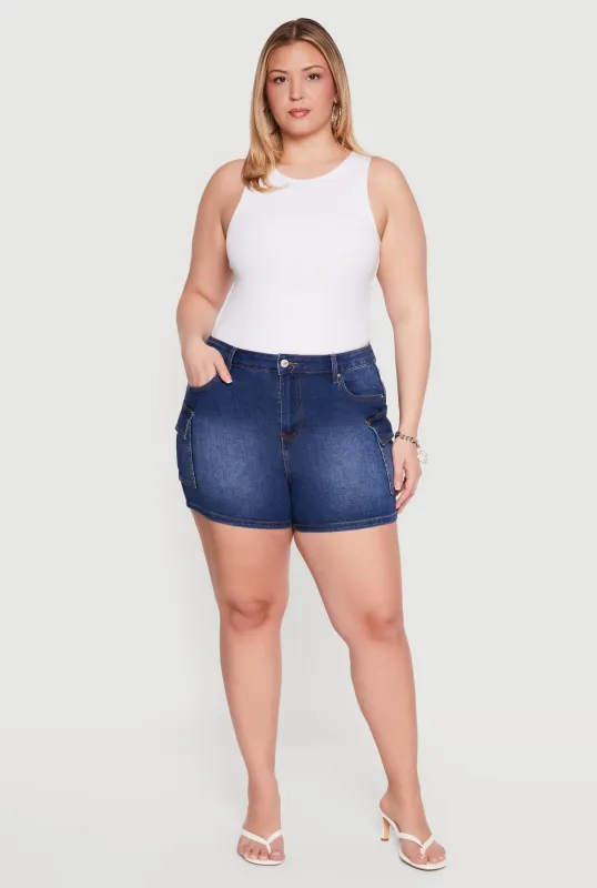 Plus Size High Waisted Denim Cargo Shorts made by Rainbow