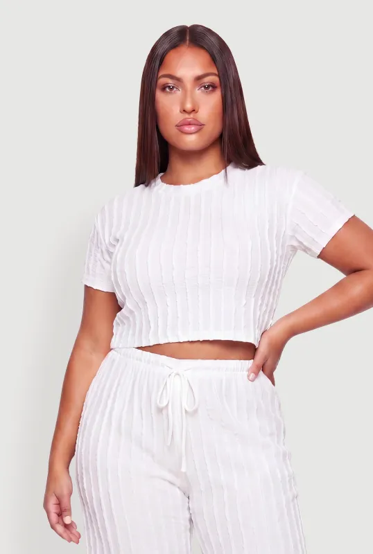 Plus Size Textured Knit Short Sleeve Crop Top made by Rainbow