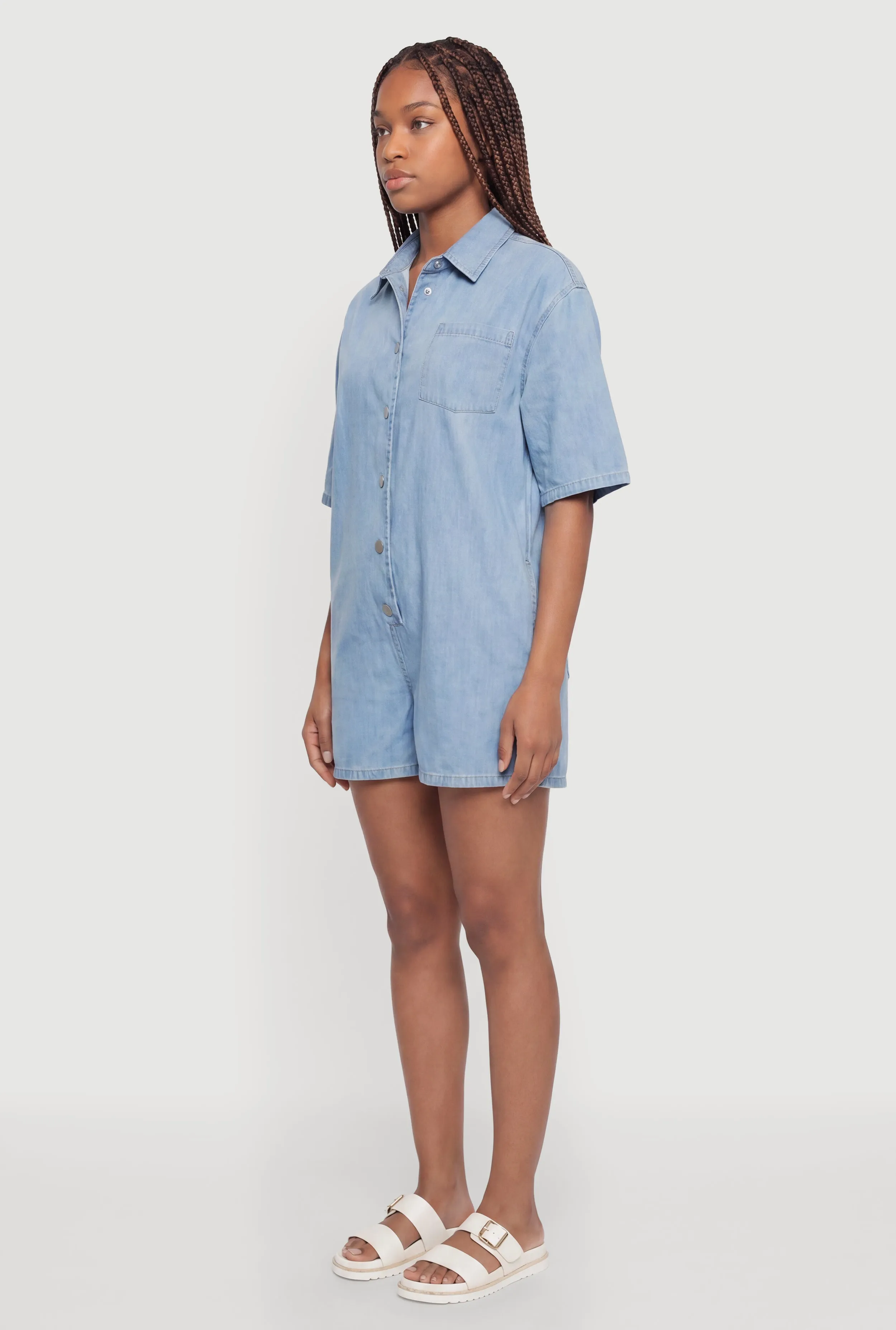 Short Sleeve Pocket Denim Romper sold by Rainbow product image thumbnail 2